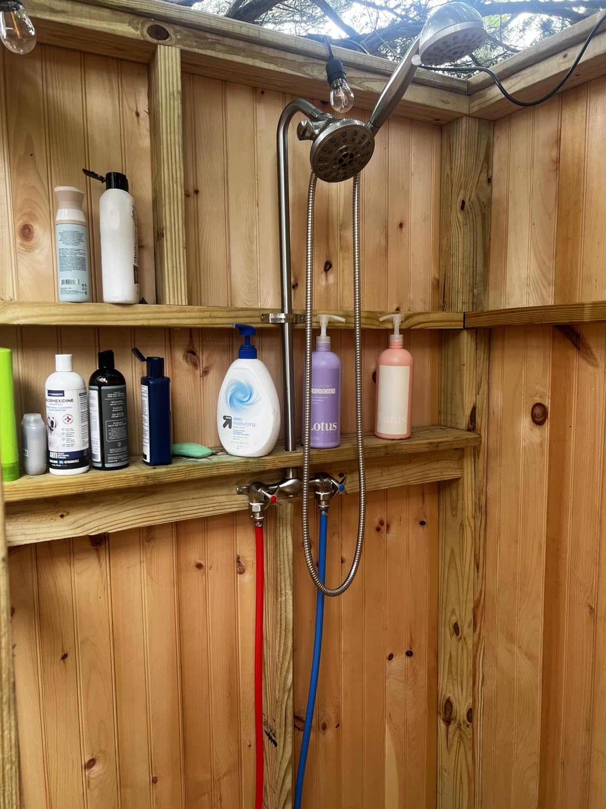 Aolemi Outdoor Shower Fixtures, 2-Handle Exposed Shower Kit with High-Mounted Handheld Shower and 59