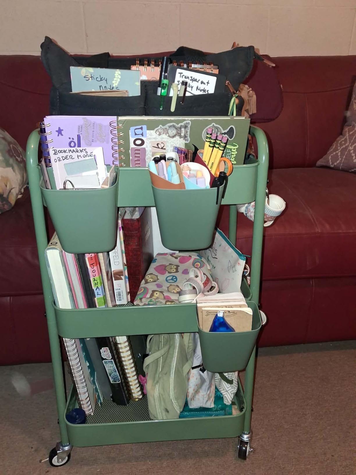 YASONIC 3 Tier Rolling Cart - Metal Utility Cart with Wheels, Hanging Cups, Hooks, Heavy Duty Mesh Rolling Storage Cart Organizer, Craft Cart for Kitchen Office, Lightweight and Sturdy customer photo 1