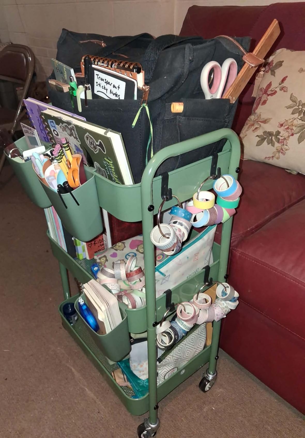 YASONIC 3 Tier Rolling Cart - Metal Utility Cart with Wheels, Hanging Cups, Hooks, Heavy Duty Mesh Rolling Storage Cart Organizer, Craft Cart for Kitchen Office, Lightweight and Sturdy customer photo 2