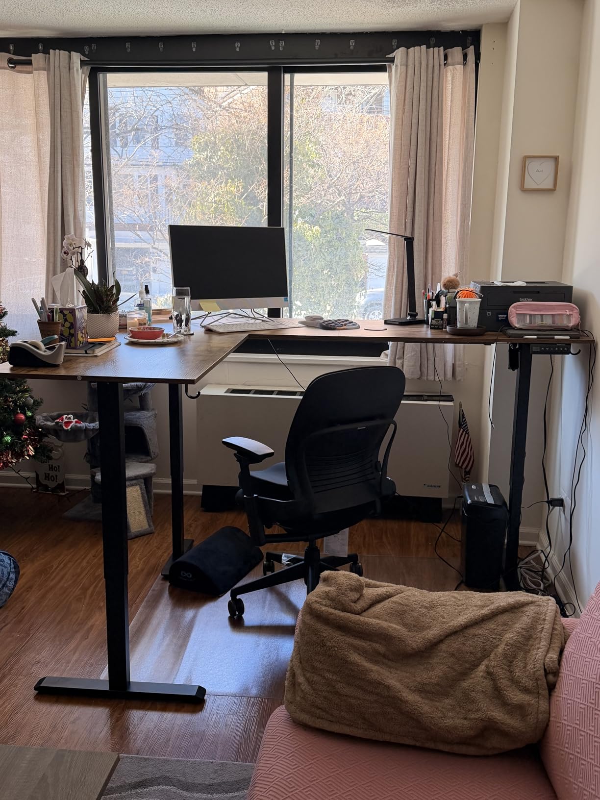 Agilestic L Shaped Standing Desk 63 x 55 inch Adjustable Height, Electric Corner Standing Desk, Sit Stand Computer Table with Splice Board, Rustic Brown customer photo 1