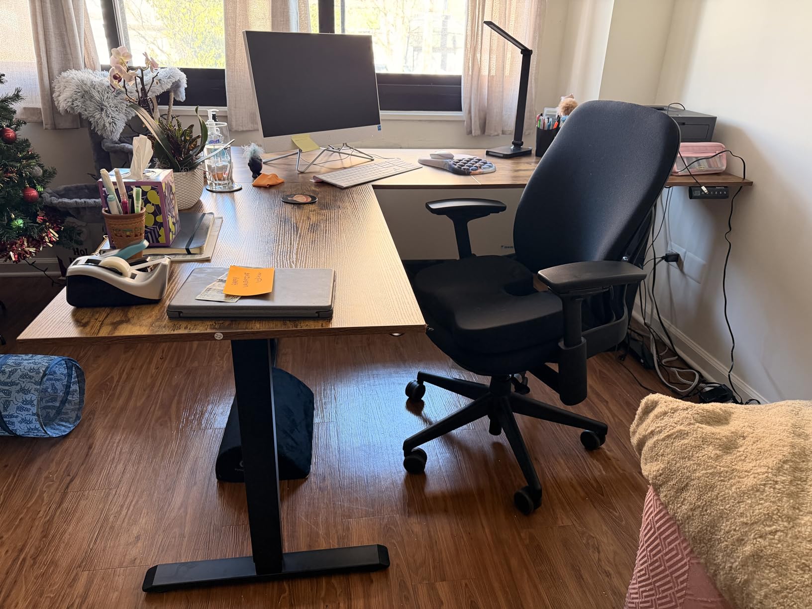 Agilestic L Shaped Standing Desk 63 x 55 inch Adjustable Height, Electric Corner Standing Desk, Sit Stand Computer Table with Splice Board, Rustic Brown customer photo 2