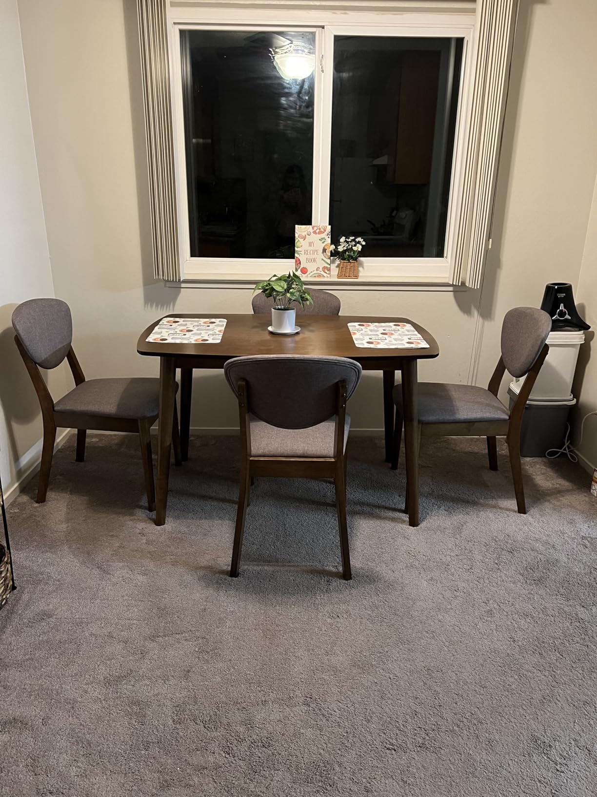 Best Choice Products 5-Piece Dining Set, Compact Mid-Century Modern Table & Chair Set for Home, Apartment w/ 4 Chairs, Padded Seats & Backrests, Wooden Frame - Walnut/Light Gray customer photo 1