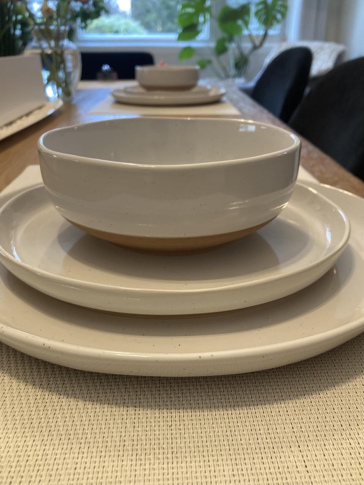 AmorArc Ceramic Dinnerware Sets for 6, 18 Pieces Handpainted Plates and Bowls Set with Rustic Terracotta Underside, Scratch Resistant Stoneware Dishes Set, Dishwasher & Microwave Safe, Light Beige customer photo 2