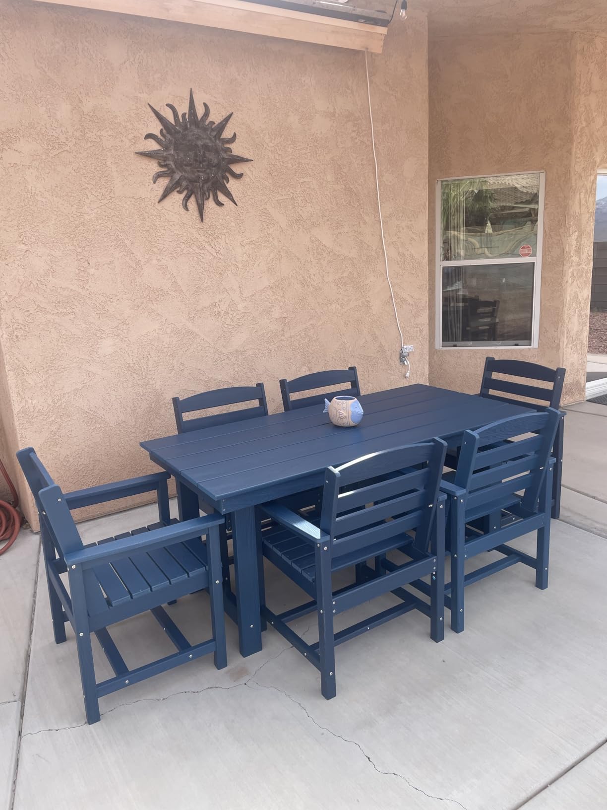 SERWALL Outdoor HDPE Dining Table Set, 7-Piece Outdoor Dining Table Sets with Umbrella Hole Cut-Out Table and 6 Chairs, Gray customer photo 2