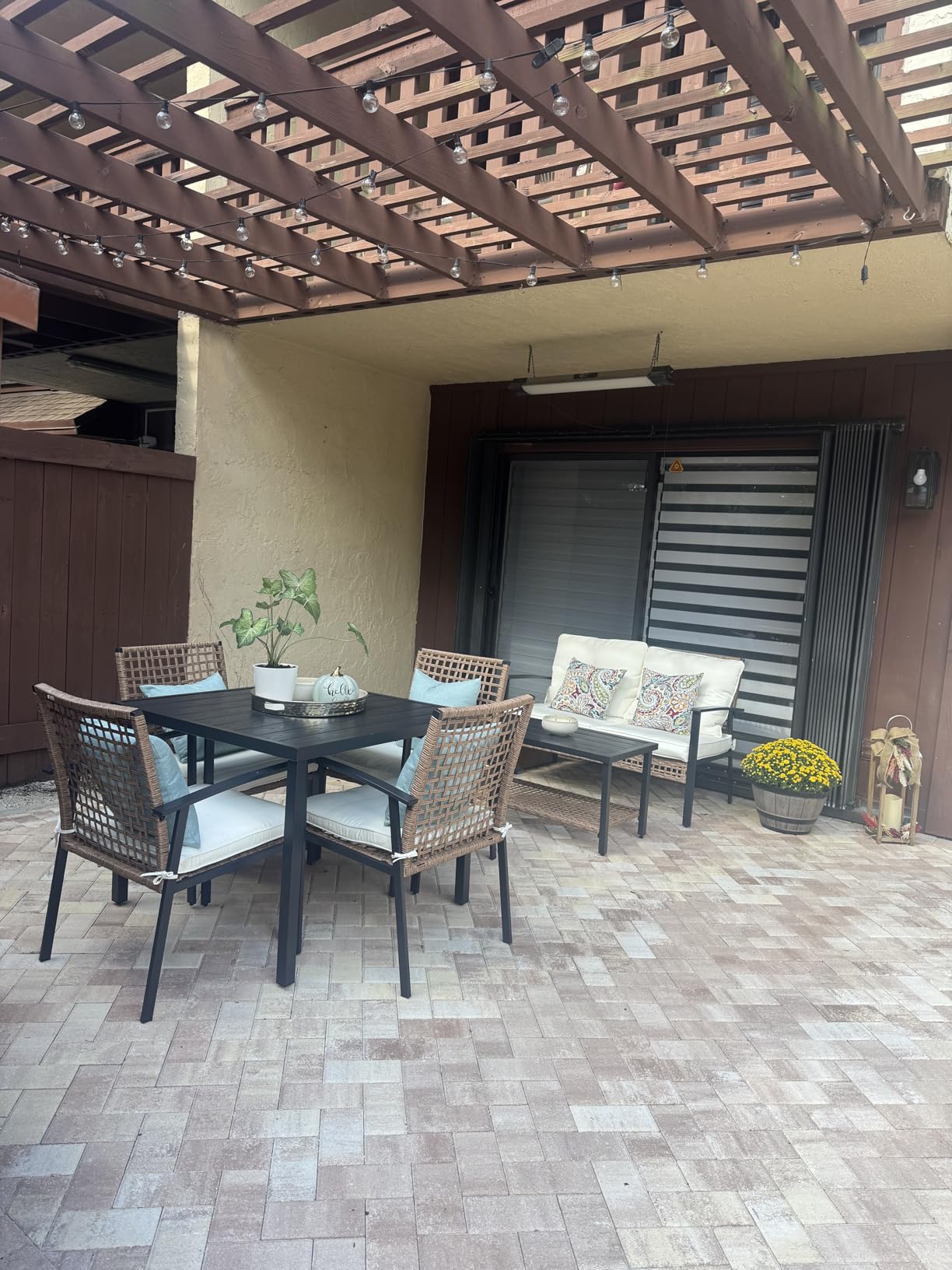 LAUSAINT HOME 7 Pieces Patio Dining Set, Outdoor Furniture Set of 6 Chairs with Soft Cushion and Iron Slats Table Top with Umbrella Hole, Conversation Set for Backyard, Garden and Poolside customer photo 1