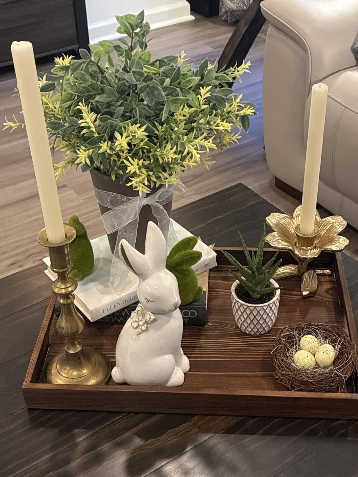 17 Inch Acacia Wood Serving Tray with Handles - Large Wooden Tray for Ottoman, Breakfast in Bed, Dinner, Coffee Table - Decorative Rectangular Tray for Living Room Bedroom Entryway and Kitchen customer photo 1