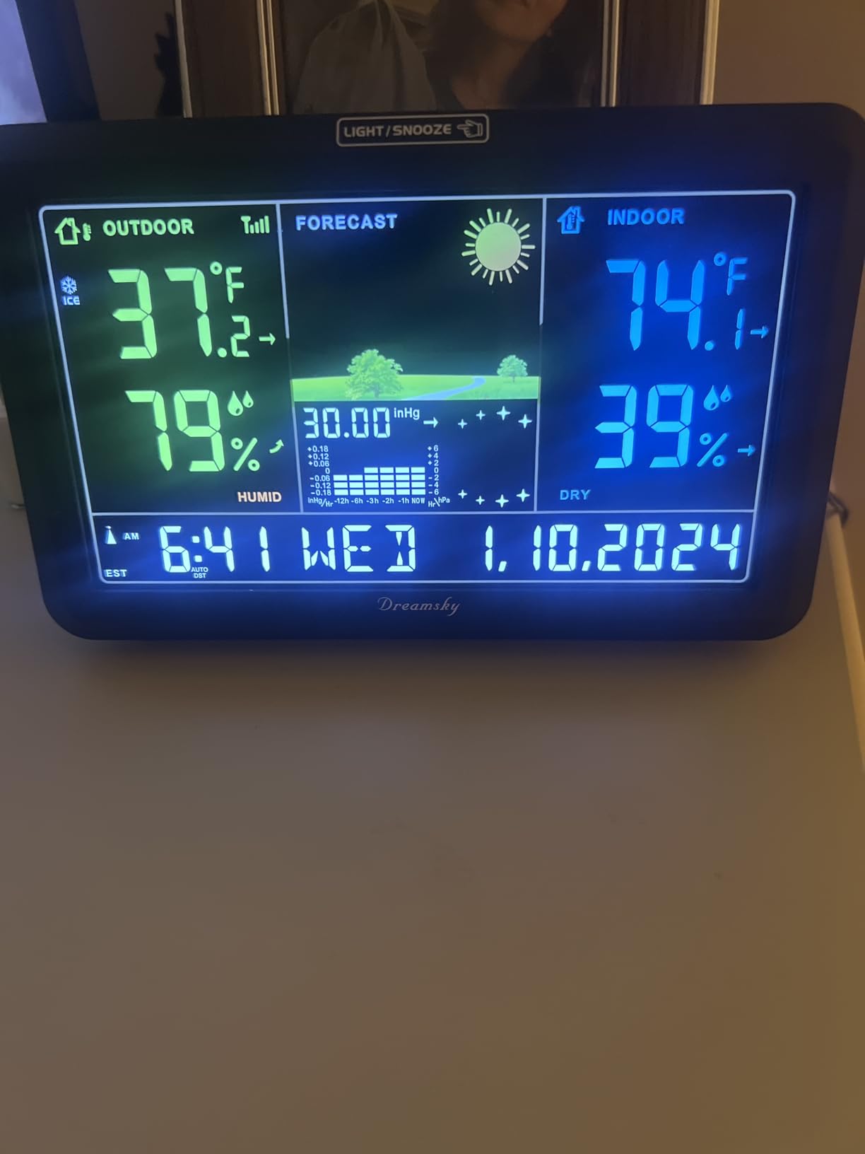 DreamSky Weather Station Indoor Outdoor Thermometer Wireless, Atomic Clock | Digital Large Display with Backlight Dimmer, USB Port, Inside Outside Temperature Humidity Monitor for Home (Plug-in) customer photo 1
