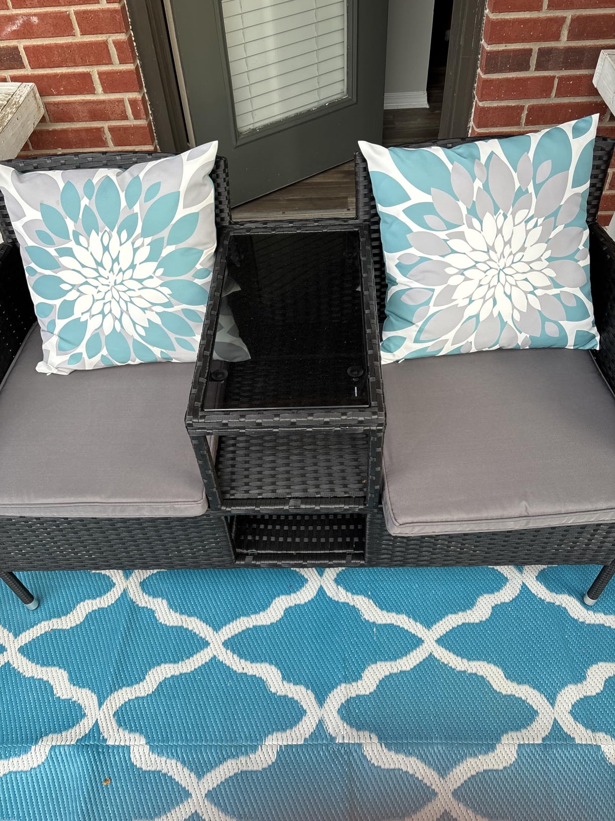 Greesum Patio Loveseat Outdoor Wicker Furniture Conversation Set with Soft Cushions & Built-in Coffee Table for Lawn Garden Backyard, Beige customer photo 1