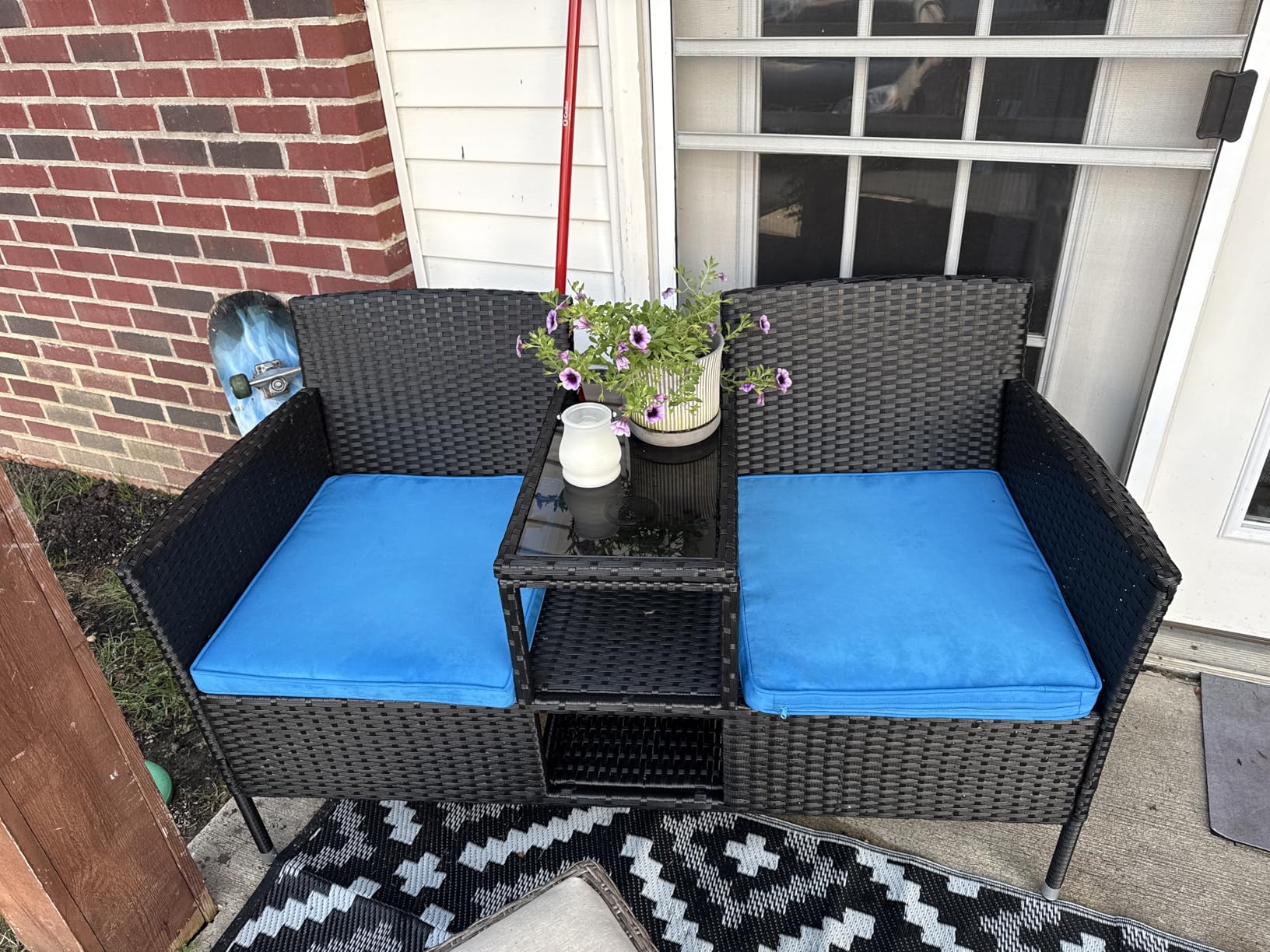 Greesum Patio Loveseat Outdoor Wicker Furniture Conversation Set with Soft Cushions & Built-in Coffee Table for Lawn Garden Backyard, Beige customer photo 2