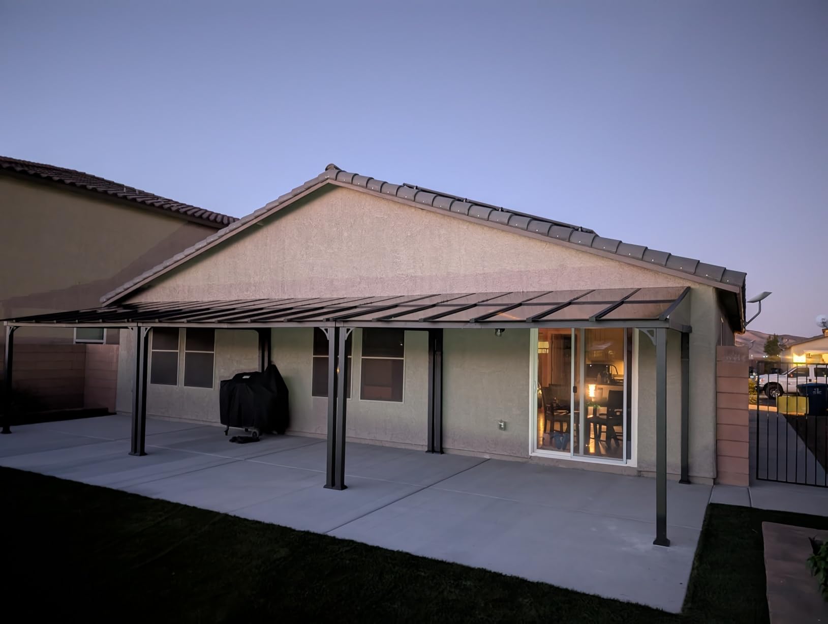 10' x 14' Lean to Gazebo, Large Wall Mount Heavy Duty Gazebos Pavilion, Outdoor Hardtop Pergola Shelter with Curtains and Netting, Sunshade for Patio Garden Lawn Backyard Deck, Brown customer photo 1