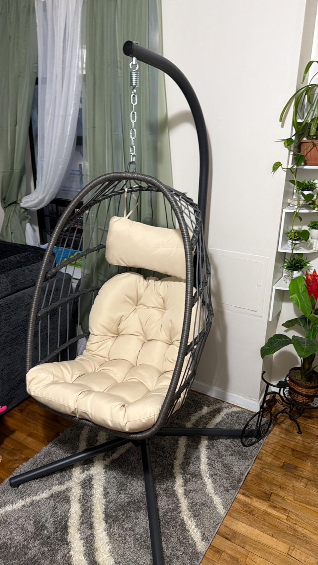 FREDEES Egg Swing Chair with Stand, Outdoor Hanging Egg Chair with Cushion for Patio/Porch/Balcony/Indoor (Light Gray) customer photo 1