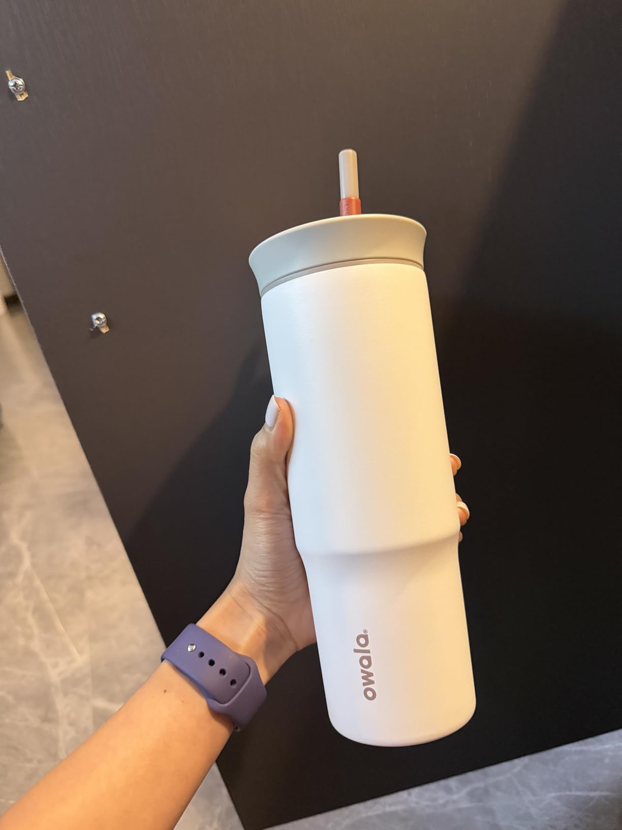 Stainless Steel Triple Layer Insulated Travel Tumbler with Spill Resistant Lid and Straw, BPA Free, 24 oz, Grey/White (Iced Tea) customer photo 1