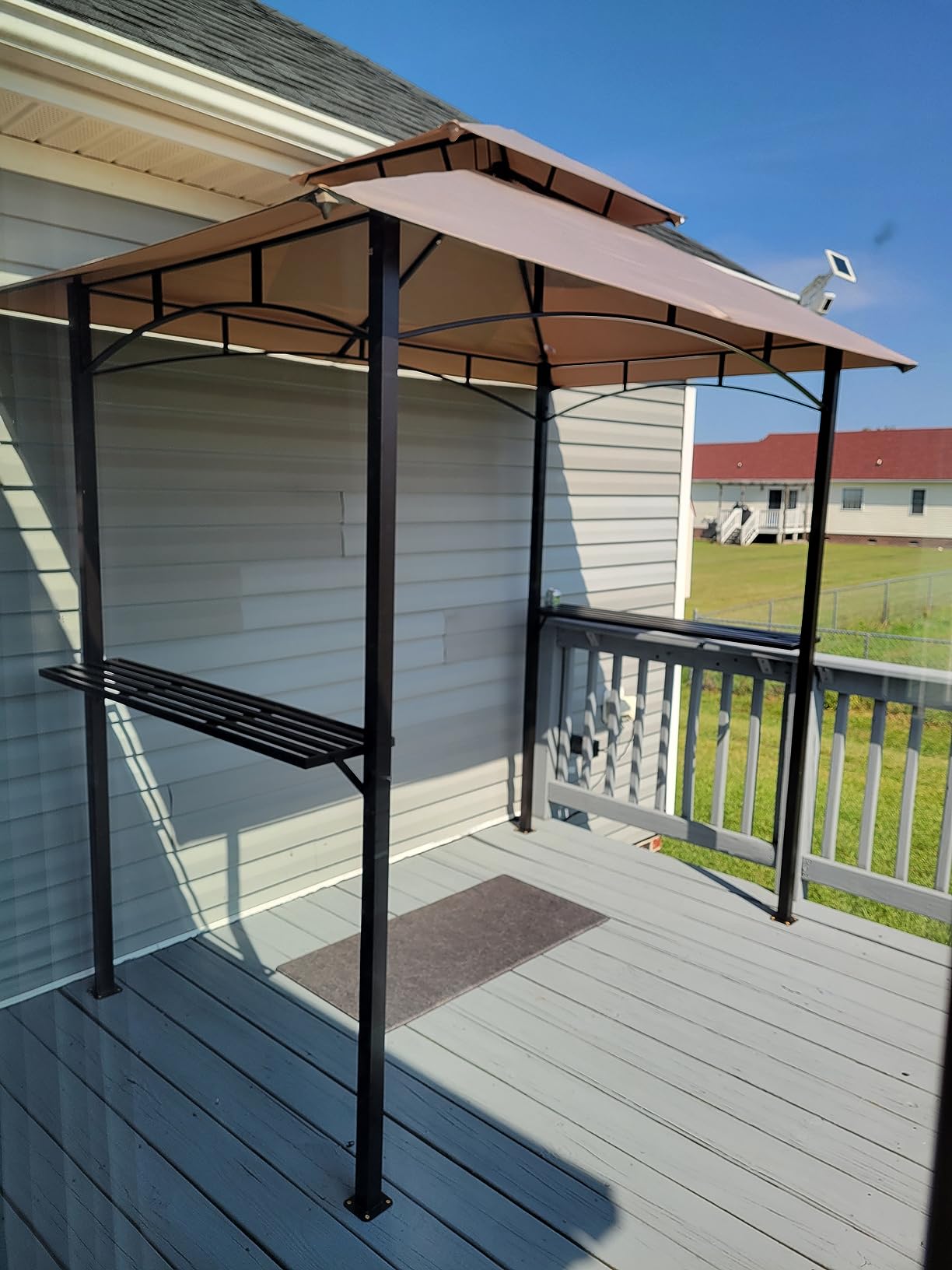 Kozyard 6' x 8' BBQ Hardtop Grill Gazebo, Outdoor Barbecue Shelter with Double Galvanized Metal Roof, Aluminum BBQ Gazebo with 2 Side Shelves for Outdoor Grilling Station (Brown, 6ft x 8ft) customer photo 1