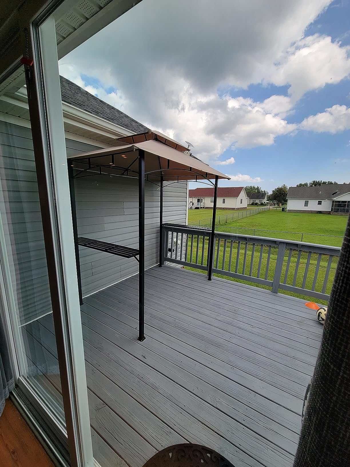 Kozyard 6' x 8' BBQ Hardtop Grill Gazebo, Outdoor Barbecue Shelter with Double Galvanized Metal Roof, Aluminum BBQ Gazebo with 2 Side Shelves for Outdoor Grilling Station (Brown, 6ft x 8ft) customer photo 2