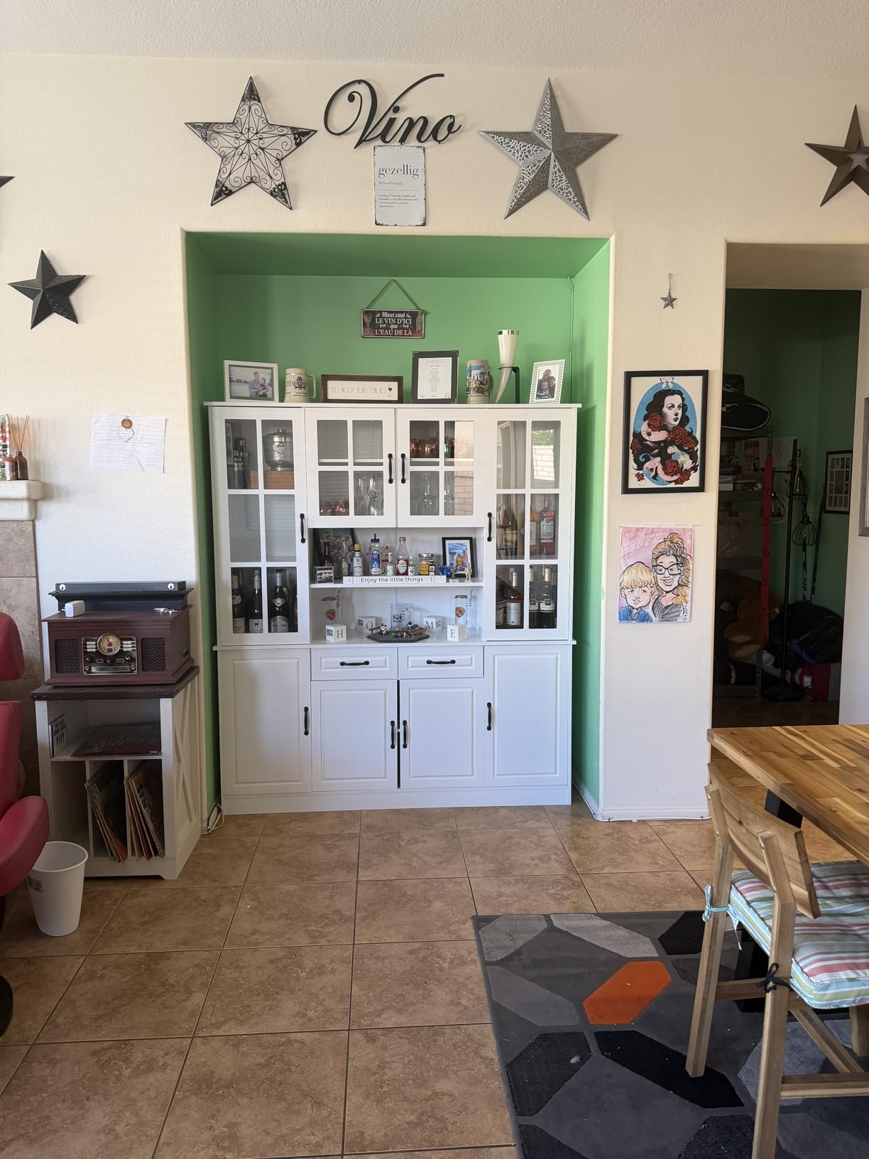 MU Kitchen Storage Cabinet with Glass Doors, Large China Hutch with 2 Drawers & 5 Adjustable Shelves, Kitchen Pantry Hutch for Home Office, Living Room, White (15.8