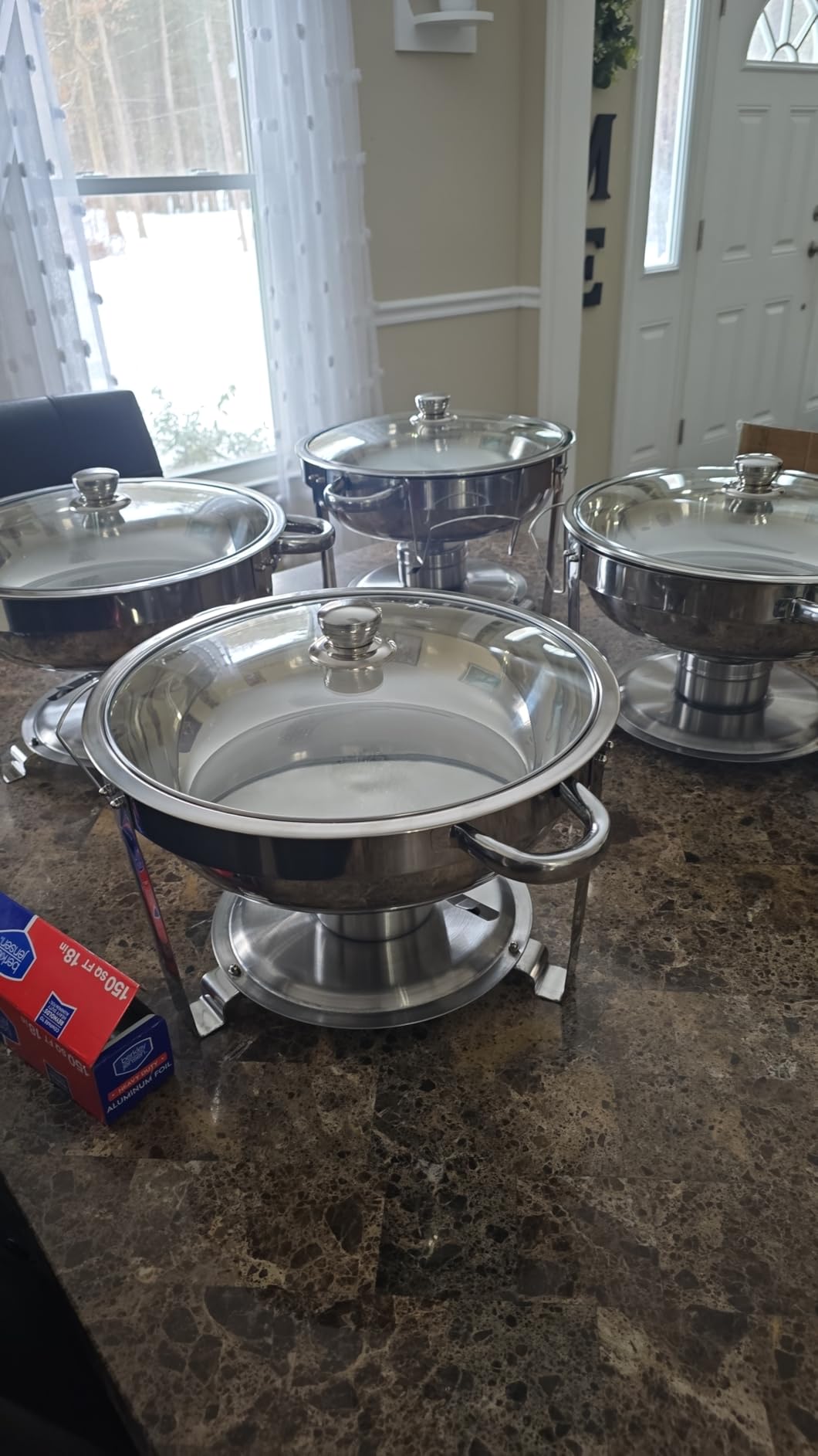 Rengue 6QT Chafing Dishes for Buffet, 4 Pack Stainless Steel Round Chafing Dish Buffet Set, Heating and Cooling Buffet Servers and Warmers, Food Warmers for Parties Buffet,Gatherings,Banquets,Weddings customer photo 1