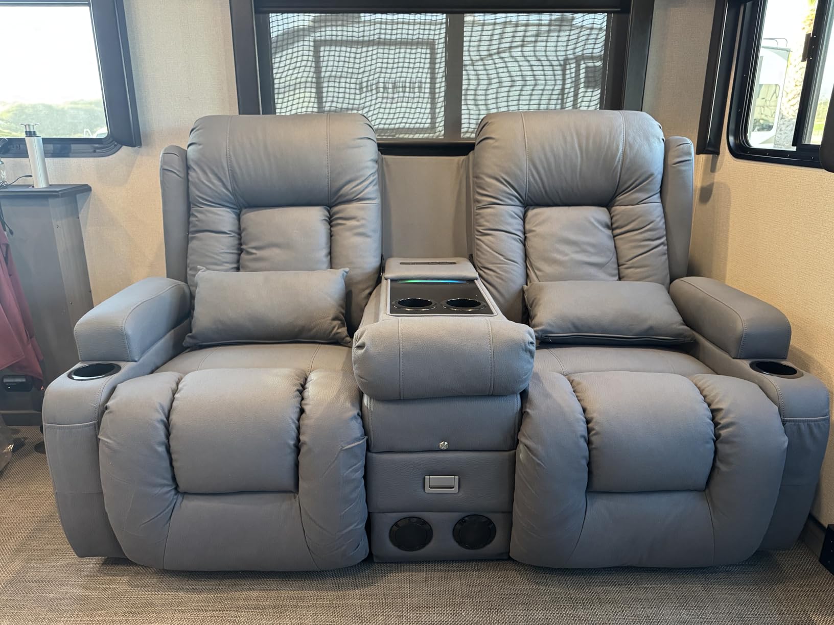 URRED Power Loveseat Recliner Sofa with Massage and Heat, Wall Hugger Reclining Loveseat with Console, RV Couch Home Theater Seating with LED Lights for Living Room (Black, 67