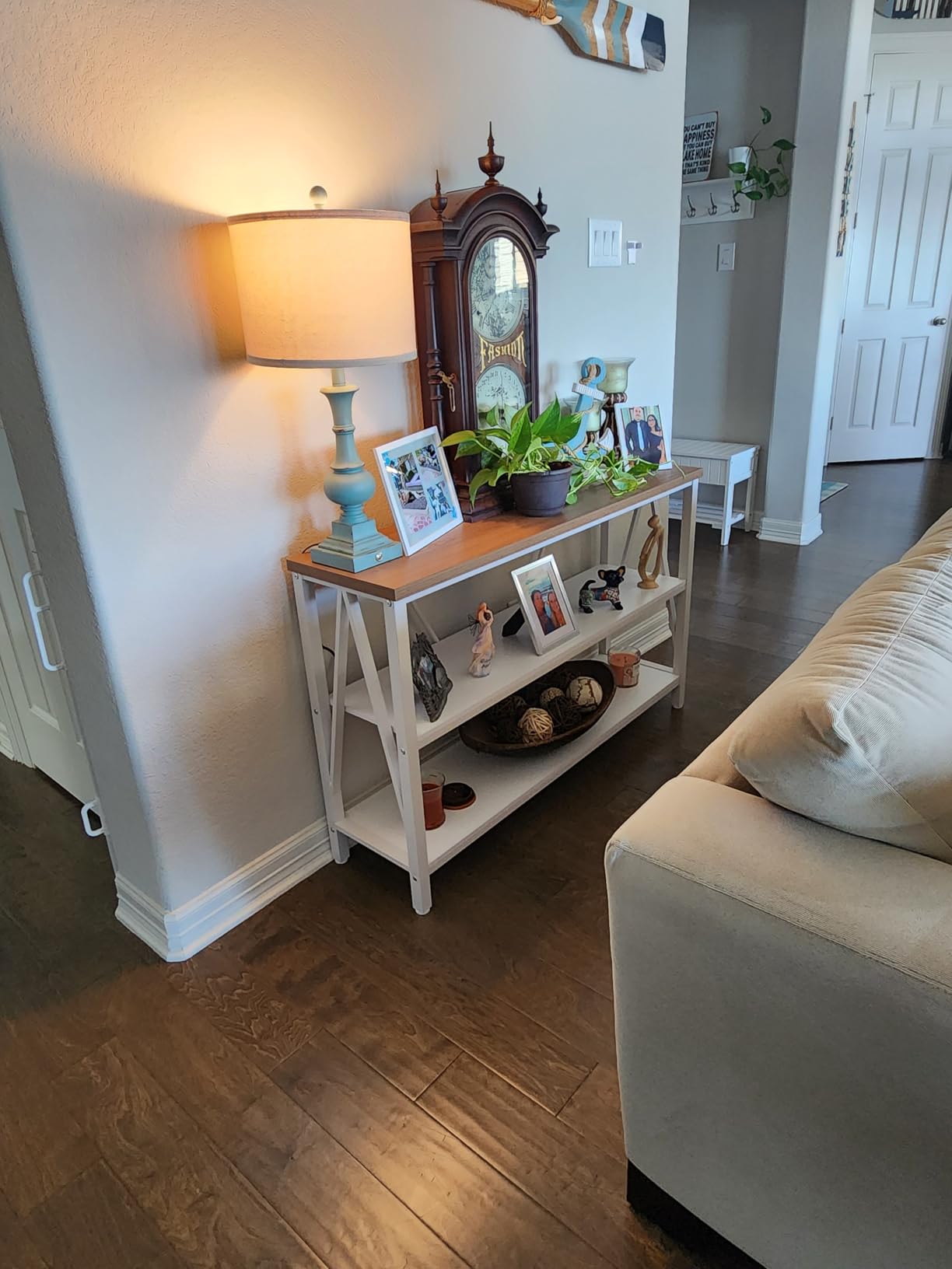 HOMISSUE Entryway Console Table, Rustic Console Table with Wide Storage, Industrial Foyer for Entryway with 3-Tier Open Shelves, Entry Tables for Living Room, Hallway, Brown, 47 Inch customer photo 2