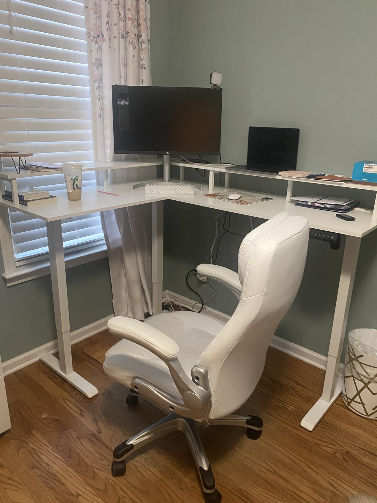 AODK Electric L Shaped Standing Desk, 59 Inch Height Adjustable Stand Up Desk with Power Outlets & Full Monitor Stand, Reversible Corner Desk for Home Office & Computer Workstation, Rustic Brown customer photo 1