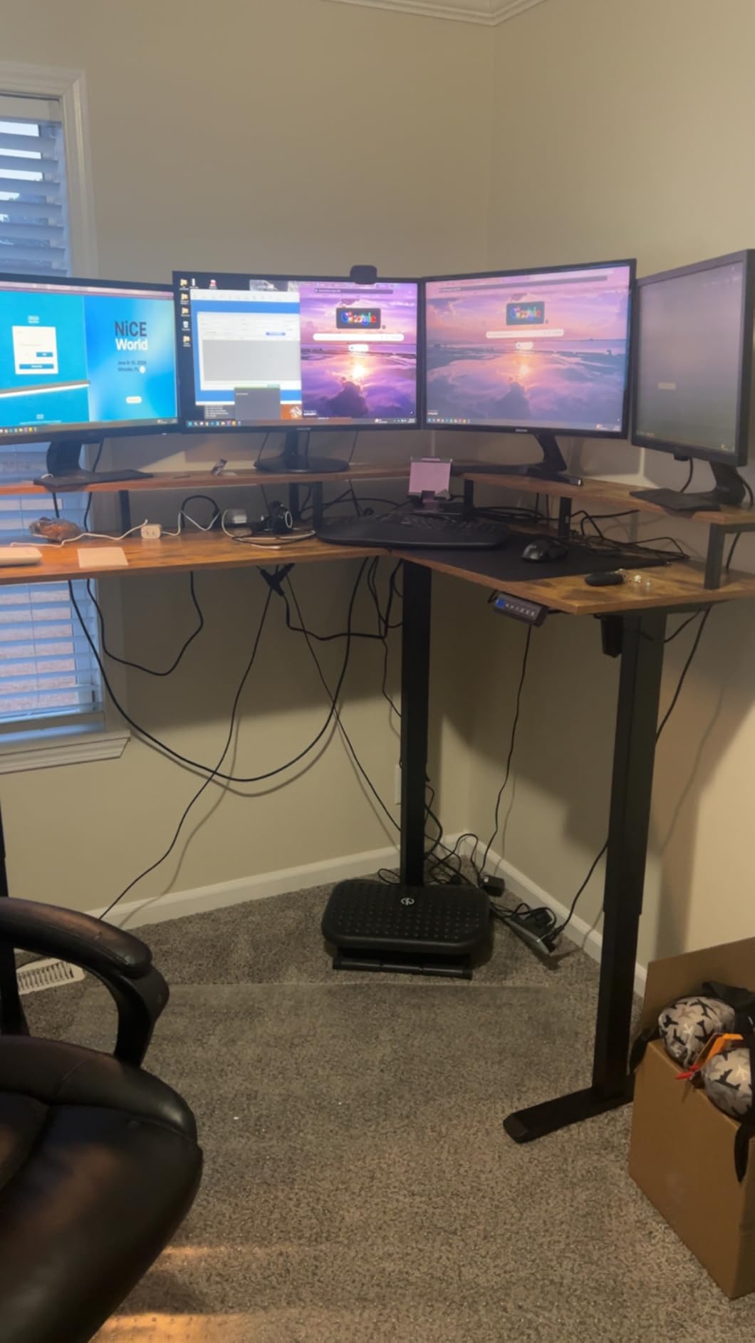 AODK Electric L Shaped Standing Desk, 59 Inch Height Adjustable Stand Up Desk with Power Outlets & Full Monitor Stand, Reversible Corner Desk for Home Office & Computer Workstation, Rustic Brown customer photo 2