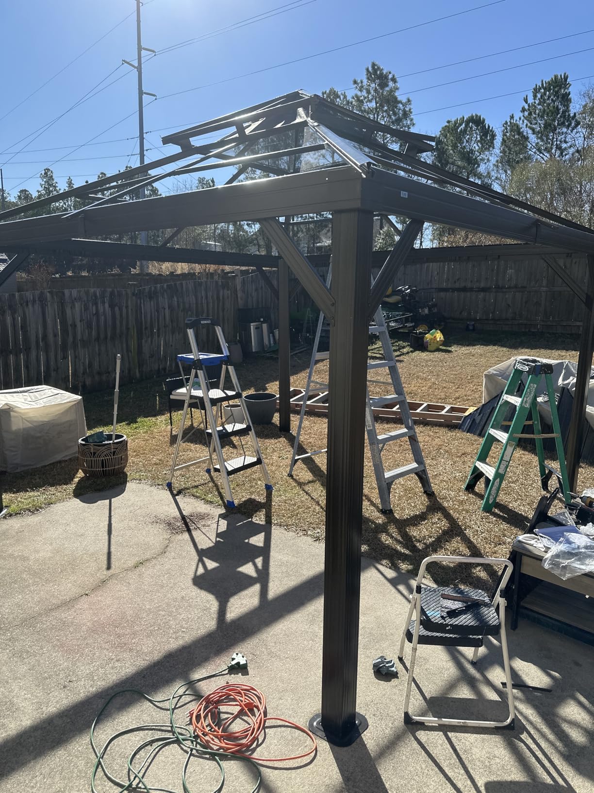12' x 12' Hardtop Gazebo, Outdoor Aluminum Gazebo with Galvanized Steel Double Roof Canopy, Outdoor Permanent Metal Pavilion with Curtains and Netting for Patio, Backyard and Lawn, Dark Grey customer photo 1