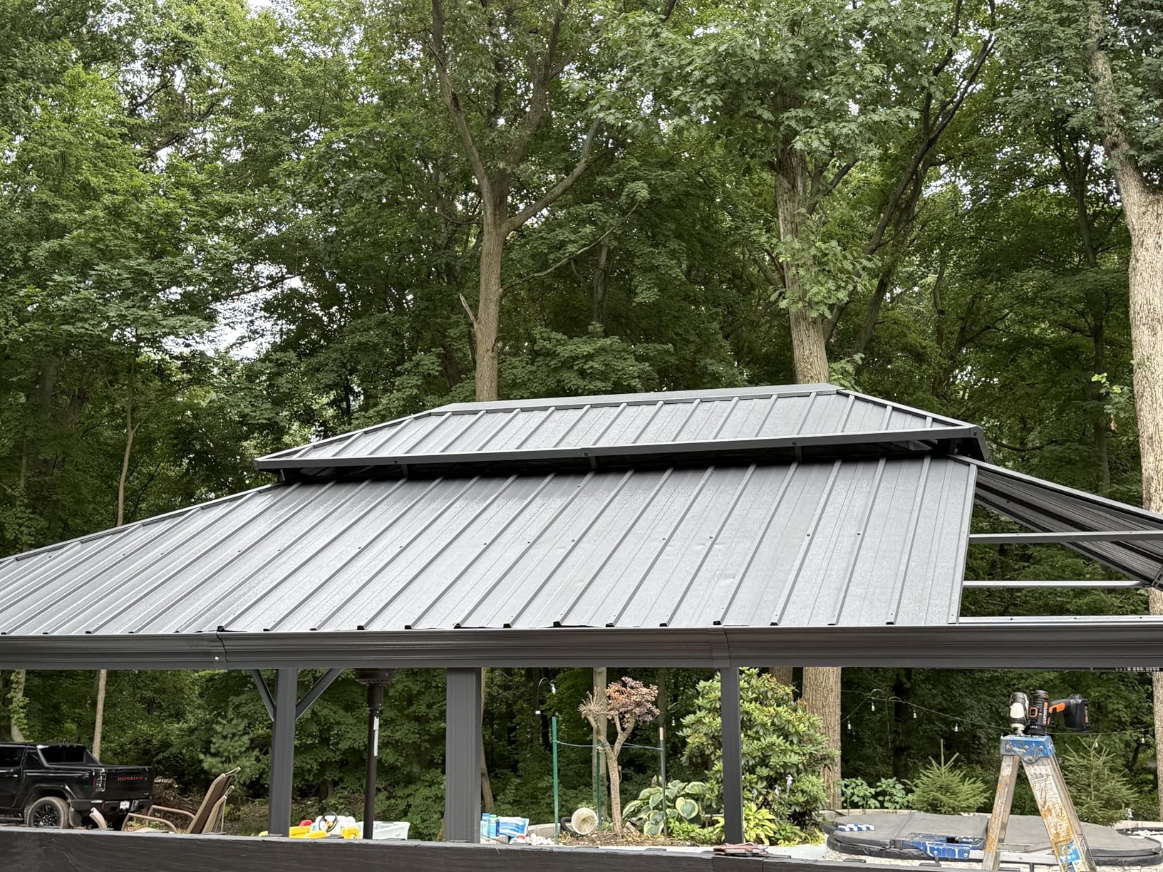 12' x 12' Hardtop Gazebo, Outdoor Aluminum Gazebo with Galvanized Steel Double Roof Canopy, Outdoor Permanent Metal Pavilion with Curtains and Netting for Patio, Backyard and Lawn, Dark Grey customer photo 2