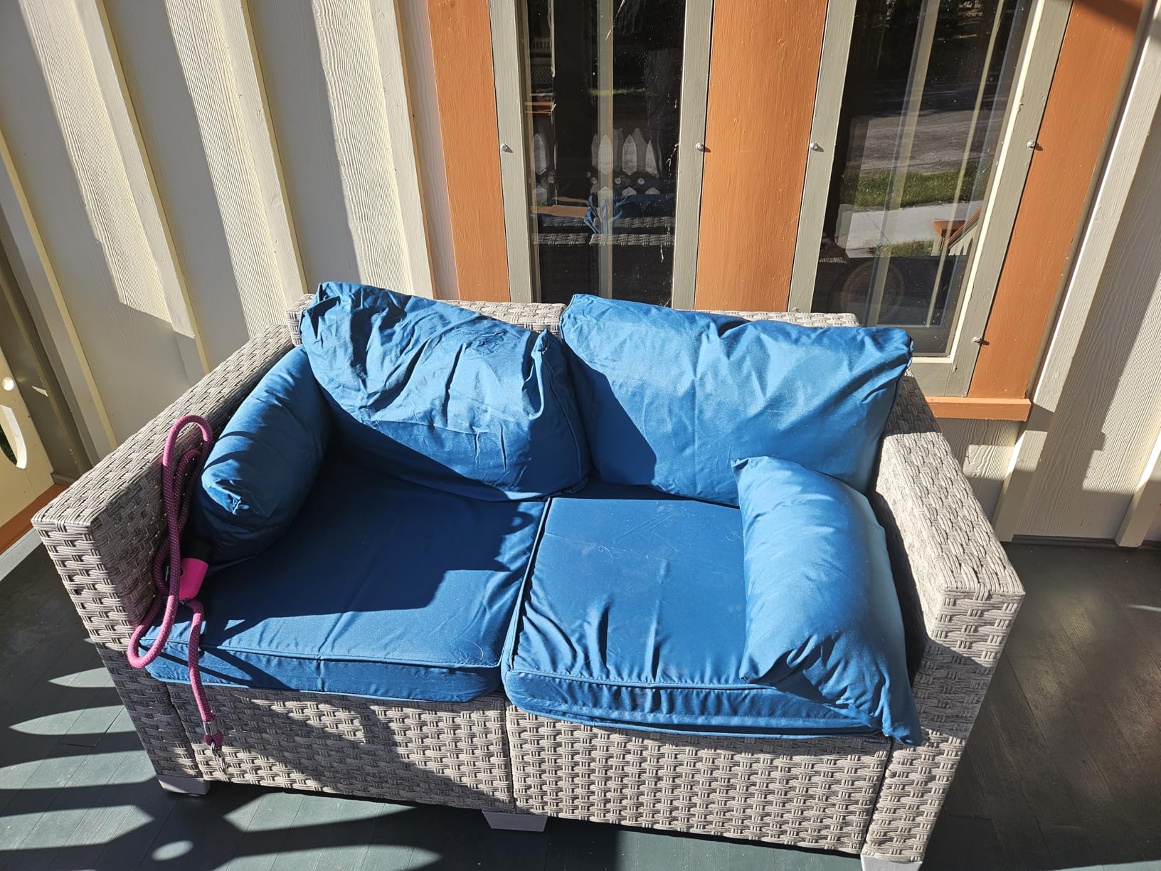 WAROOM Outdoor Patio Loveseat Wicker Small Couch 2-Seater Rattan Sofa Balcony Furniture Deep Seat Porch Seating, Grey Cushion customer photo 1
