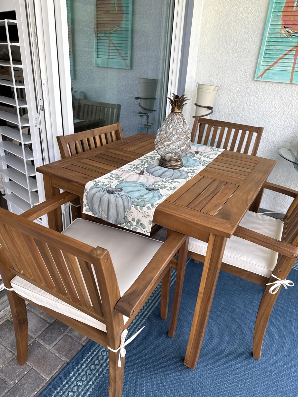 Flamaker 5 Piece Outdoor Dining Set Acacia Wood Patio Table and Chairs with Soft Cushions Patio Furniture for Deck, Backyard, Garden customer photo 2