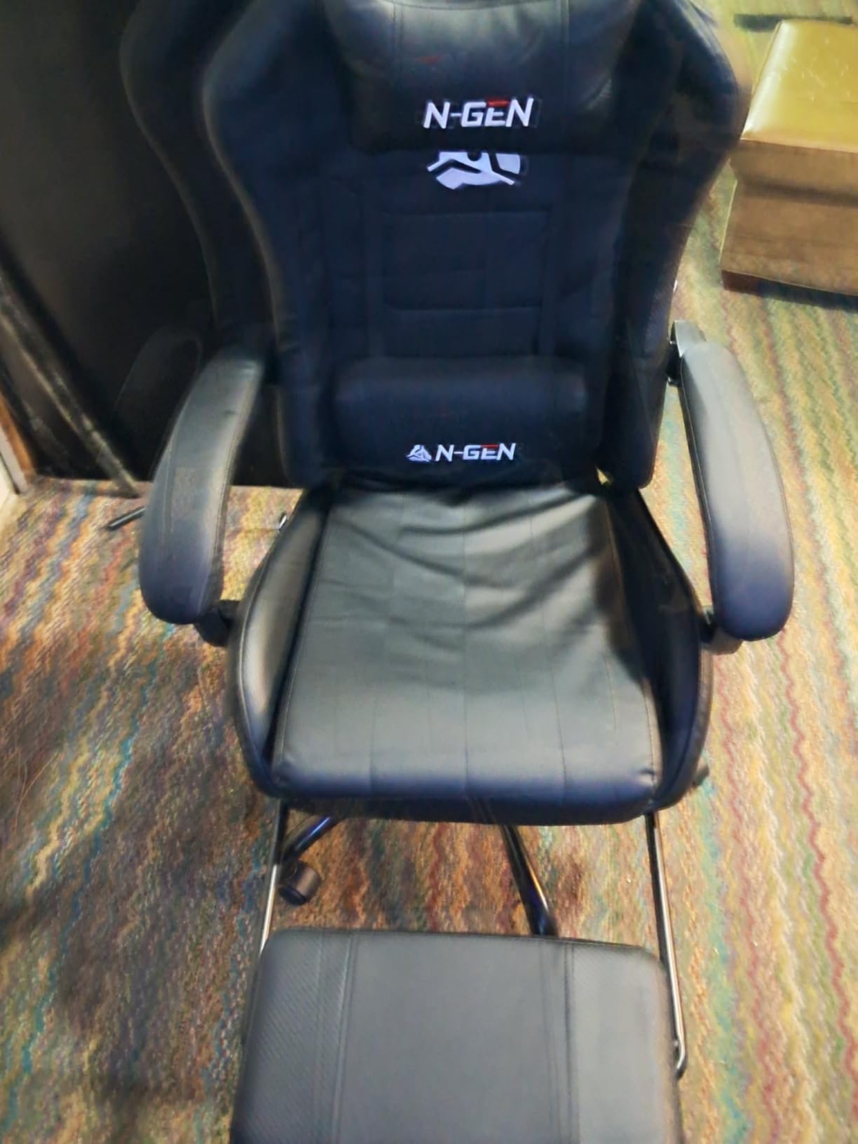 N-GEN GAMING Video Gaming Chair with Footrest Lumbar Support for Home Office High Back Recliner Height Adjustable Ergonomic Comfy Leather Computer Desk Chair (Black) customer photo 2