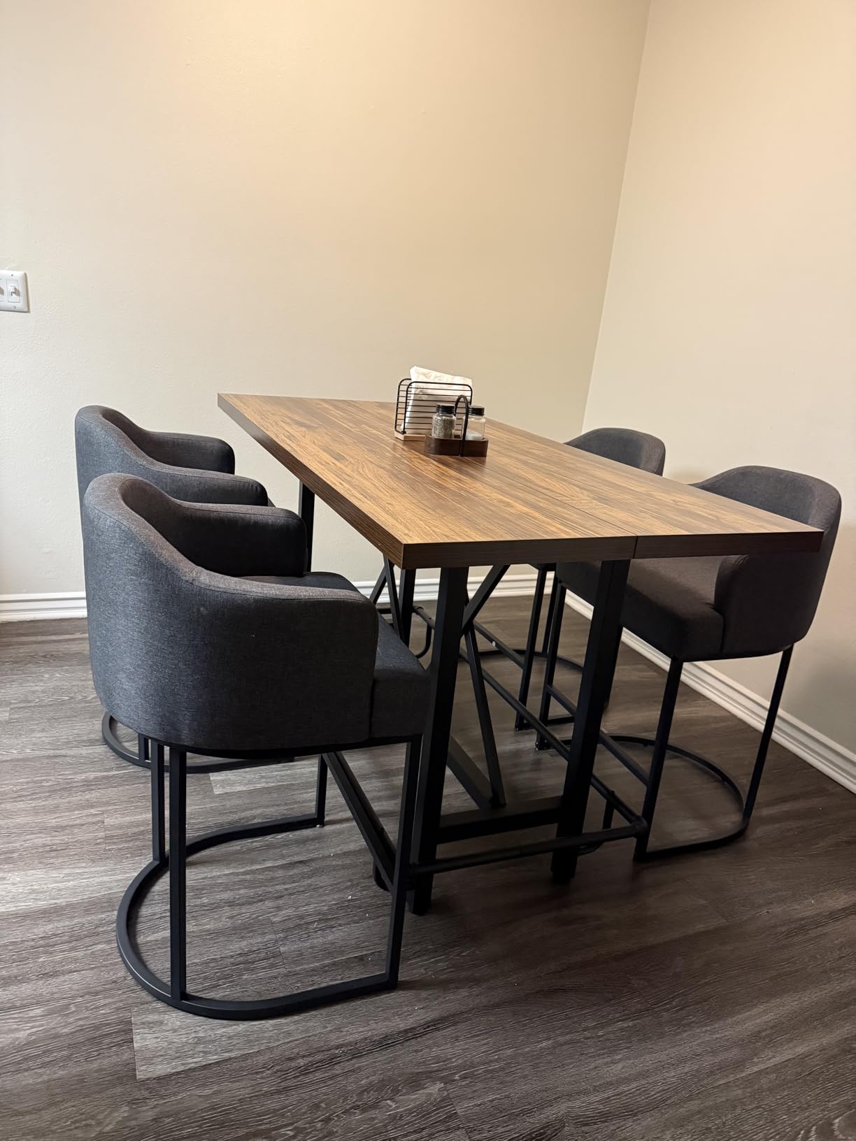 Tribesigns Bar Table, Industrial Counter Height Pub Table with Metal Footrest, 63-Inch Rectangle Wood Kitchen Dining Table with Sturdy Metal Frame for Dining Room, Home Bar (Brown) customer photo 2