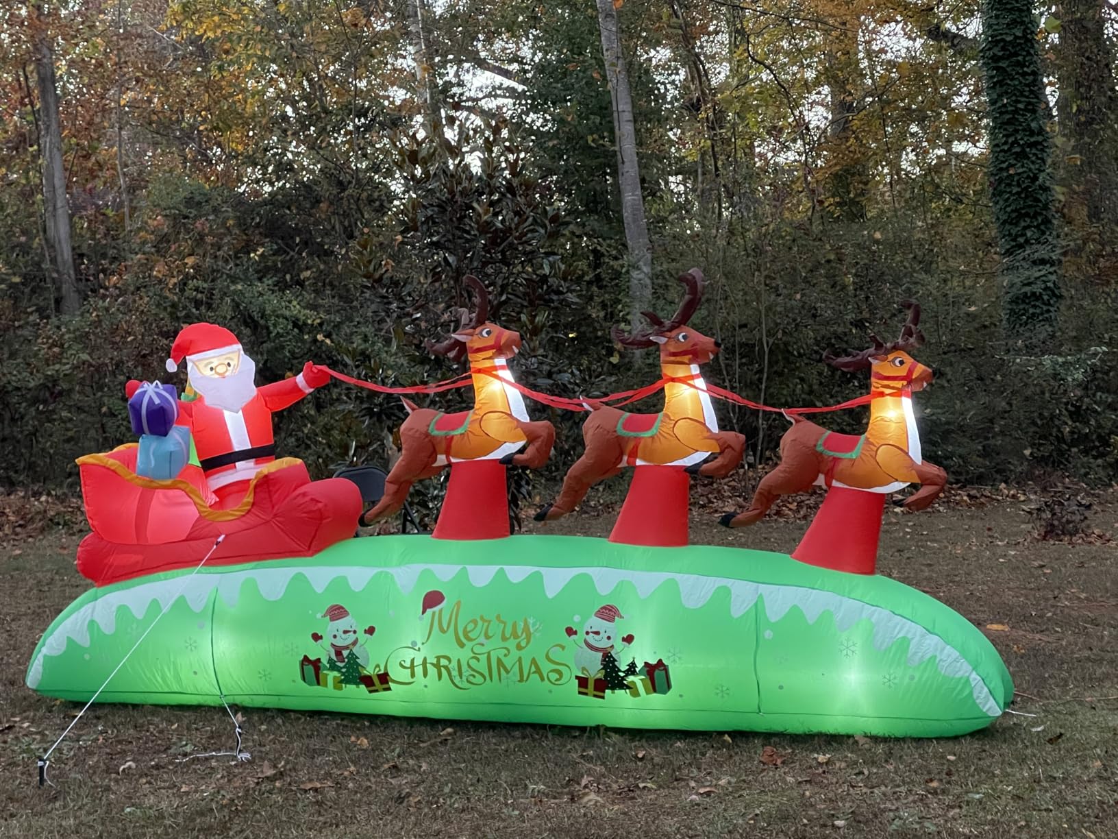 12FT Long Christmas Inflatables Outdoor Decorations, Giant Blow Up Yard Decorations Santa Sleigh and Reindeer with Built-in Super Bright Energy Saving LEDs for Garden Lawn Xmas Decor customer photo 2