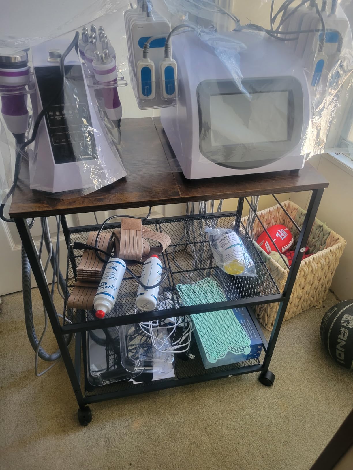 Rolling Kitchen Microwave Cart, 3 Tier Microwave Table Stand with Storage, Kitchen Utility Cart on Lockable Wheels, Small Coffee Cart Shelf Rack Organizer for Living Room Office, Balcony customer photo 1