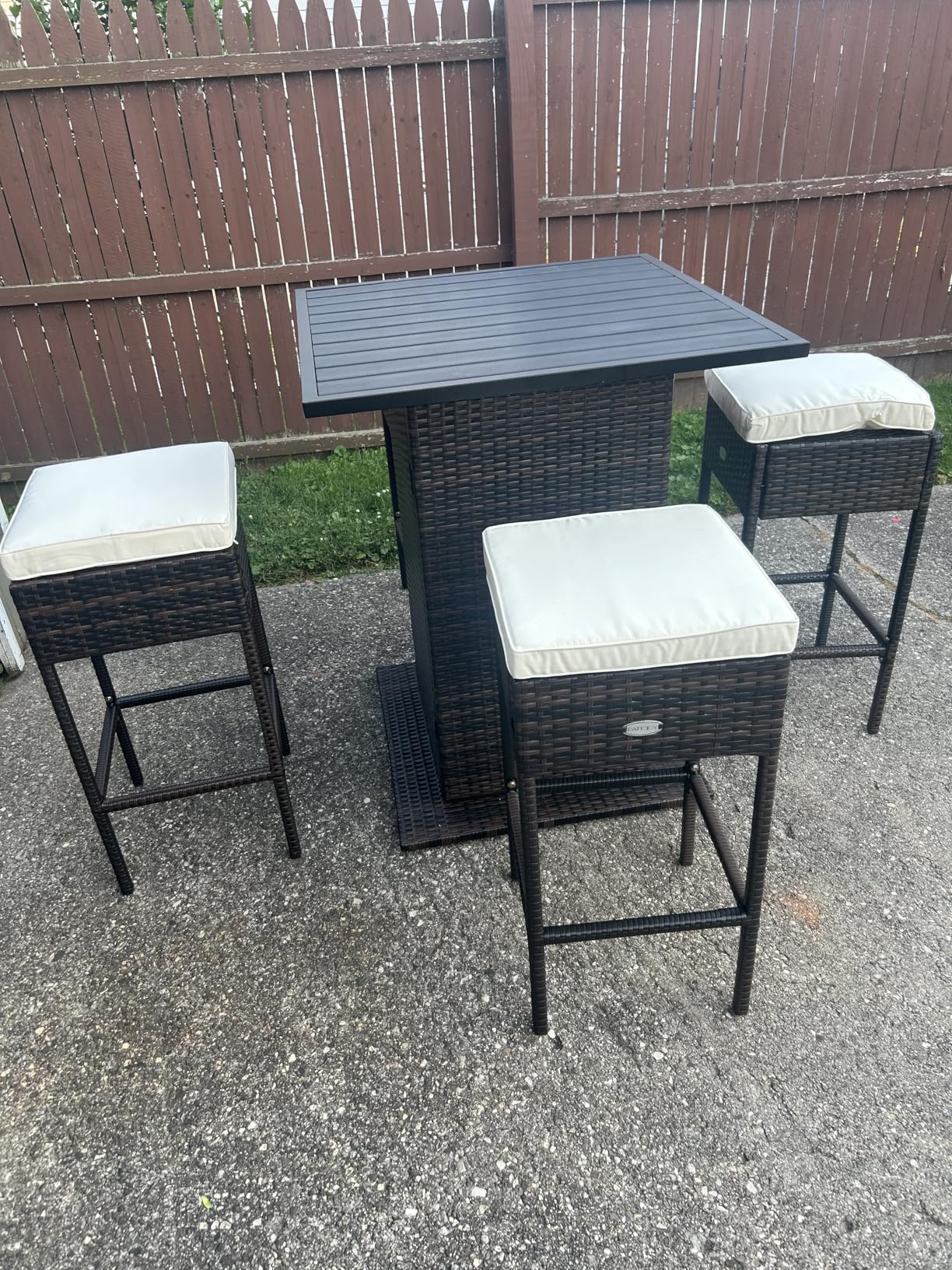 Tangkula 3 Piece Patio Bar Set, Outdoor Rattan Bar Table and 2 Stools with Tempered Glass Tabletop, 2-Tier Storage, Removable Cushions, Outside Wicker Conversation Set customer photo 1