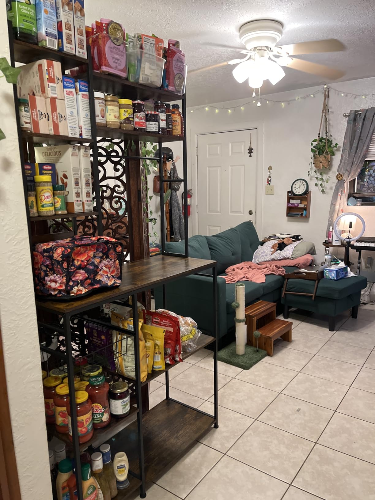 SNTD Baker Rack with Power Outlet - Microwave Stand with Storage, Large Coffee Bar Station with 14 Hooks, Metal Kitchen Shelf Rack for Spices, Pots (Rustic Brown) customer photo 1