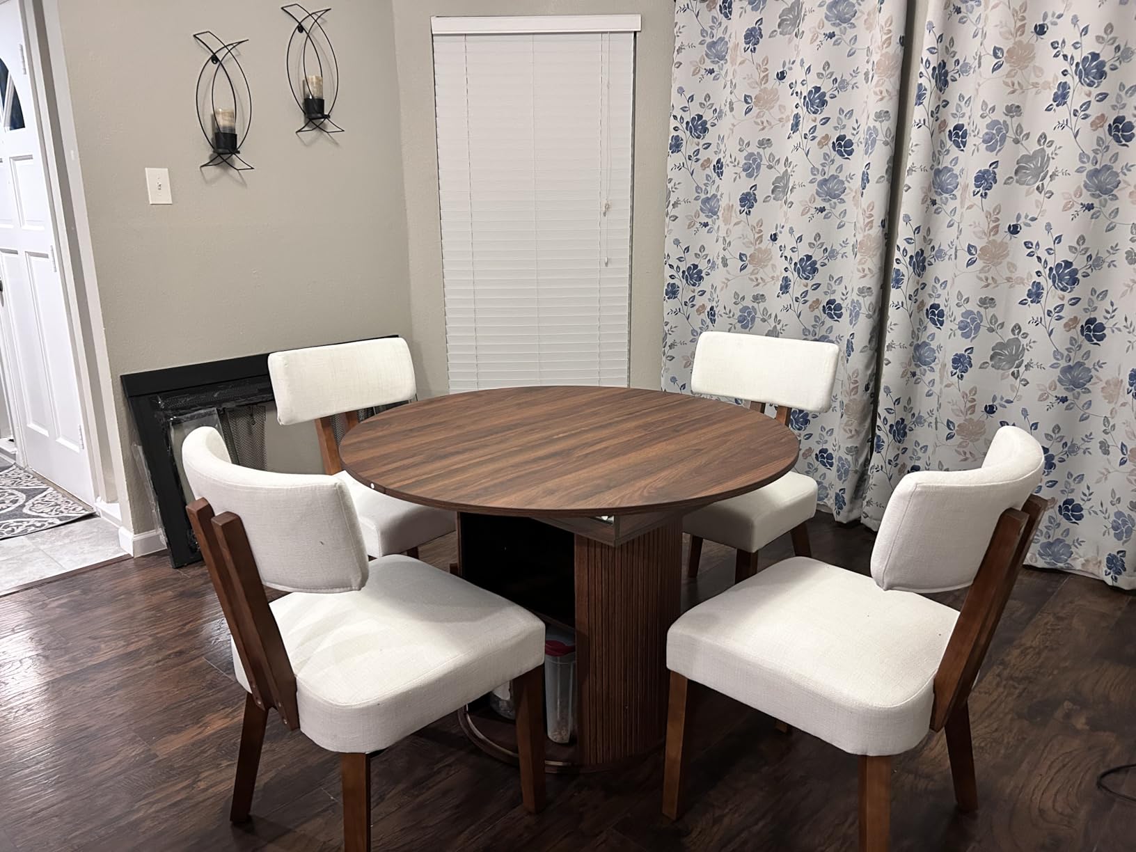 47 inch Round Dining Table for 4, Kitchen Table Dinner Table with 2-Layer Storage Shelf and Wood Slide Door for Home Dining Room Living Room (Walnut) customer photo 1