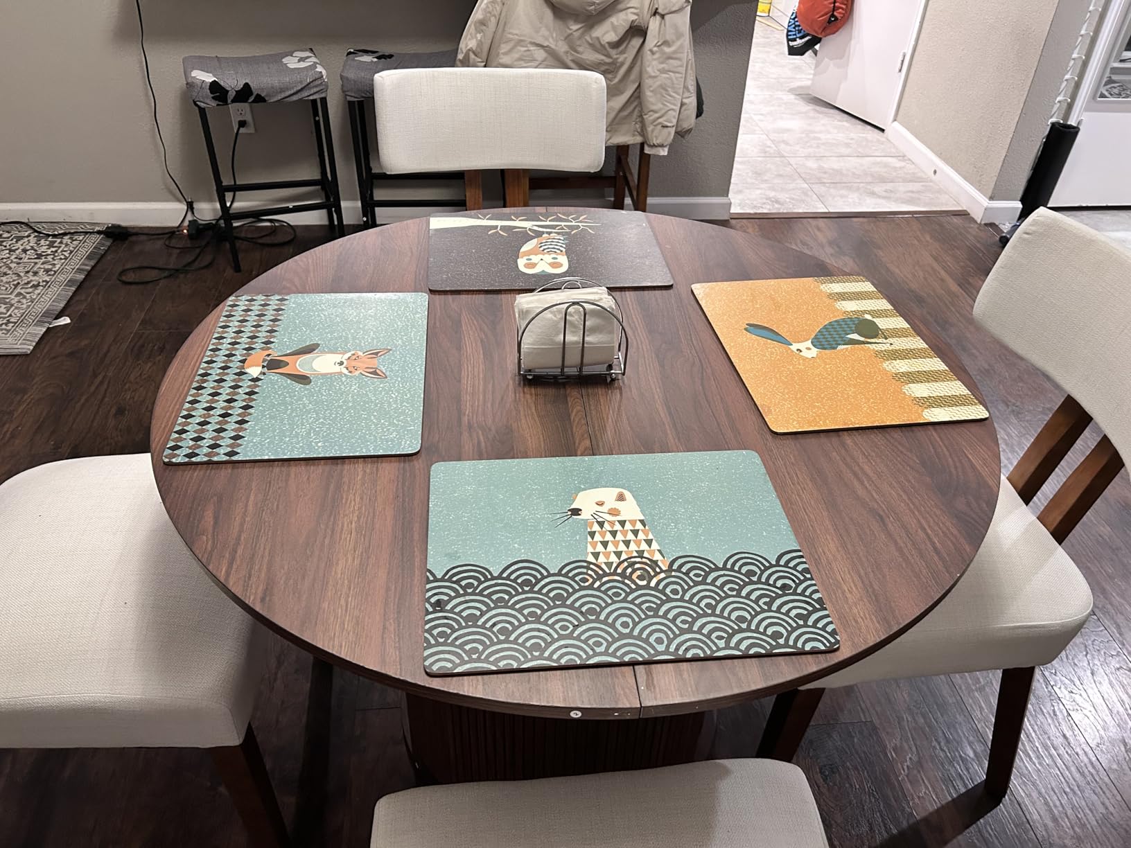 47 inch Round Dining Table for 4, Kitchen Table Dinner Table with 2-Layer Storage Shelf and Wood Slide Door for Home Dining Room Living Room (Walnut) customer photo 2