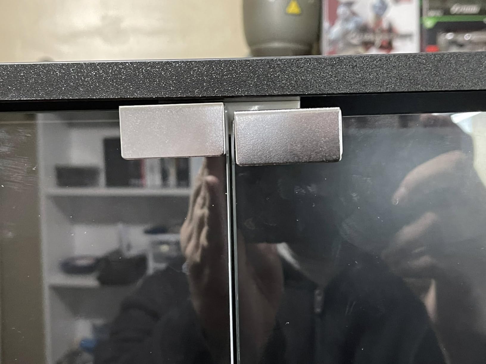 Display Cabinet with Glass Doors, 4-Tier Curio Cabinet with 3 Color Lights for Collectibles, Glass Display Case with Human Body Sensor, Bookcase with 4 Shelves, Storage Cabinets, Black customer photo 1