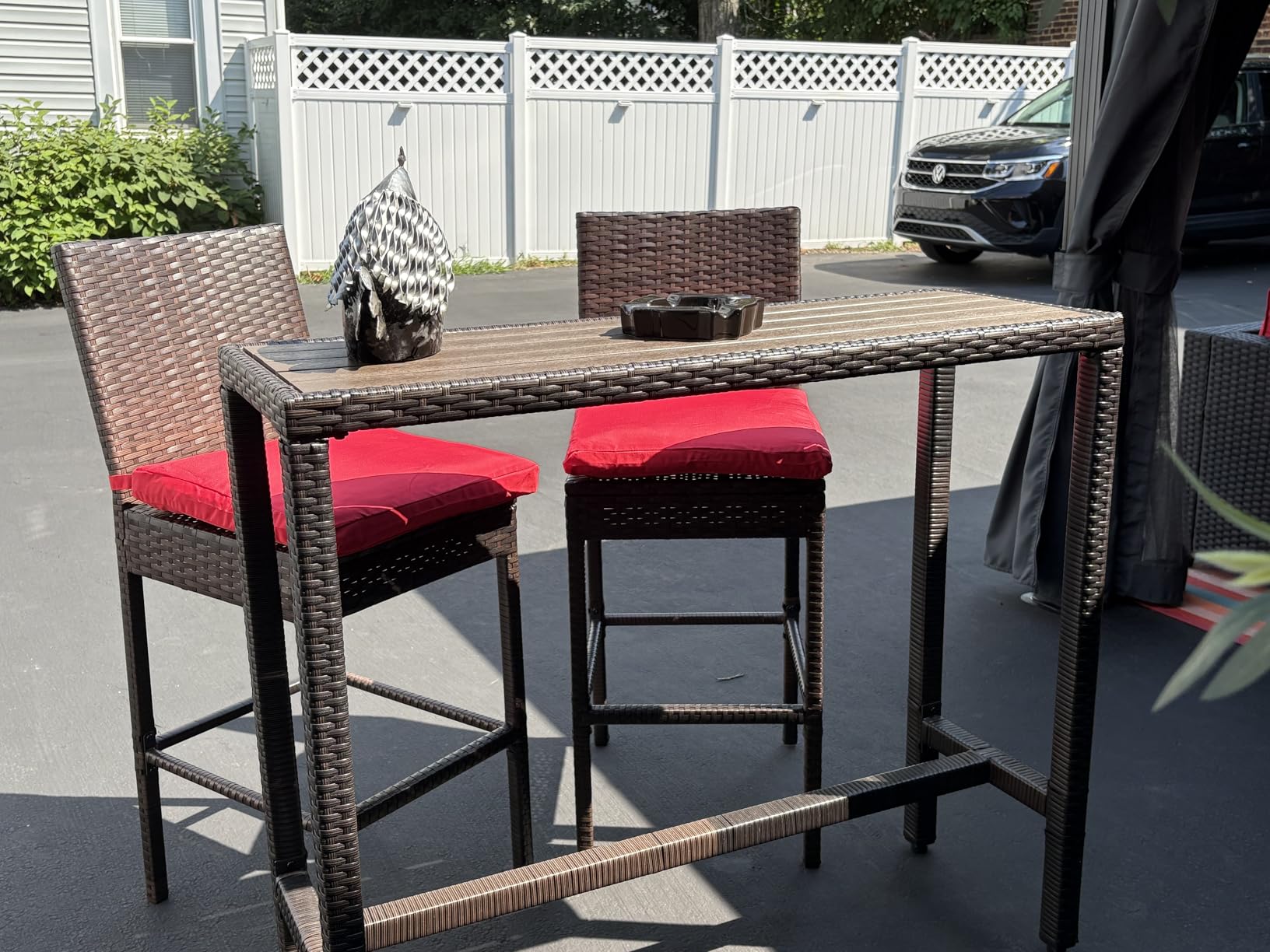 Sundale Outdoor Wicker Bar Stool Set of 2, 30 Inch Seat Height Patio Counter Height Stool with Back Rest, Rattan Woven Tall Chair with Pillow & Beige Cushion, High Bar Stool - Steel, Brown customer photo 1