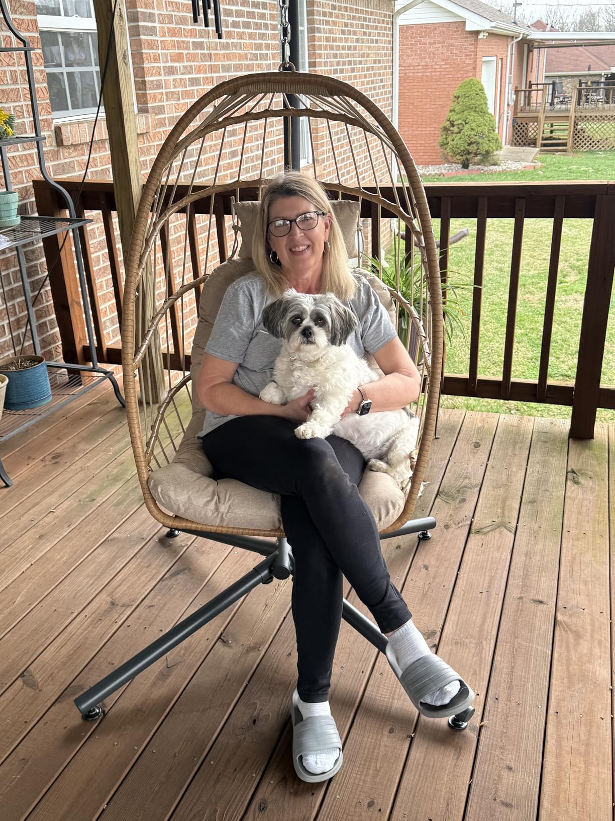 Egg Chair Outdoor with Stand, Indoor Wicker Hanging Egg Swing Chair with Cushion, 370lbs Capacity for Patio, Bedroom, Garden - Dark Grey customer photo 1