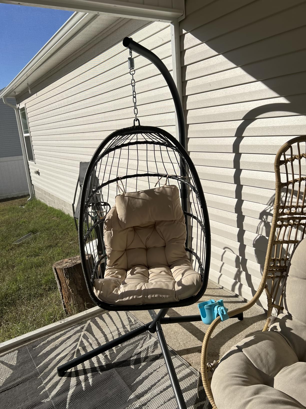 Egg Chair Outdoor with Stand, Indoor Wicker Hanging Egg Swing Chair with Cushion, 370lbs Capacity for Patio, Bedroom, Garden - Dark Grey customer photo 2