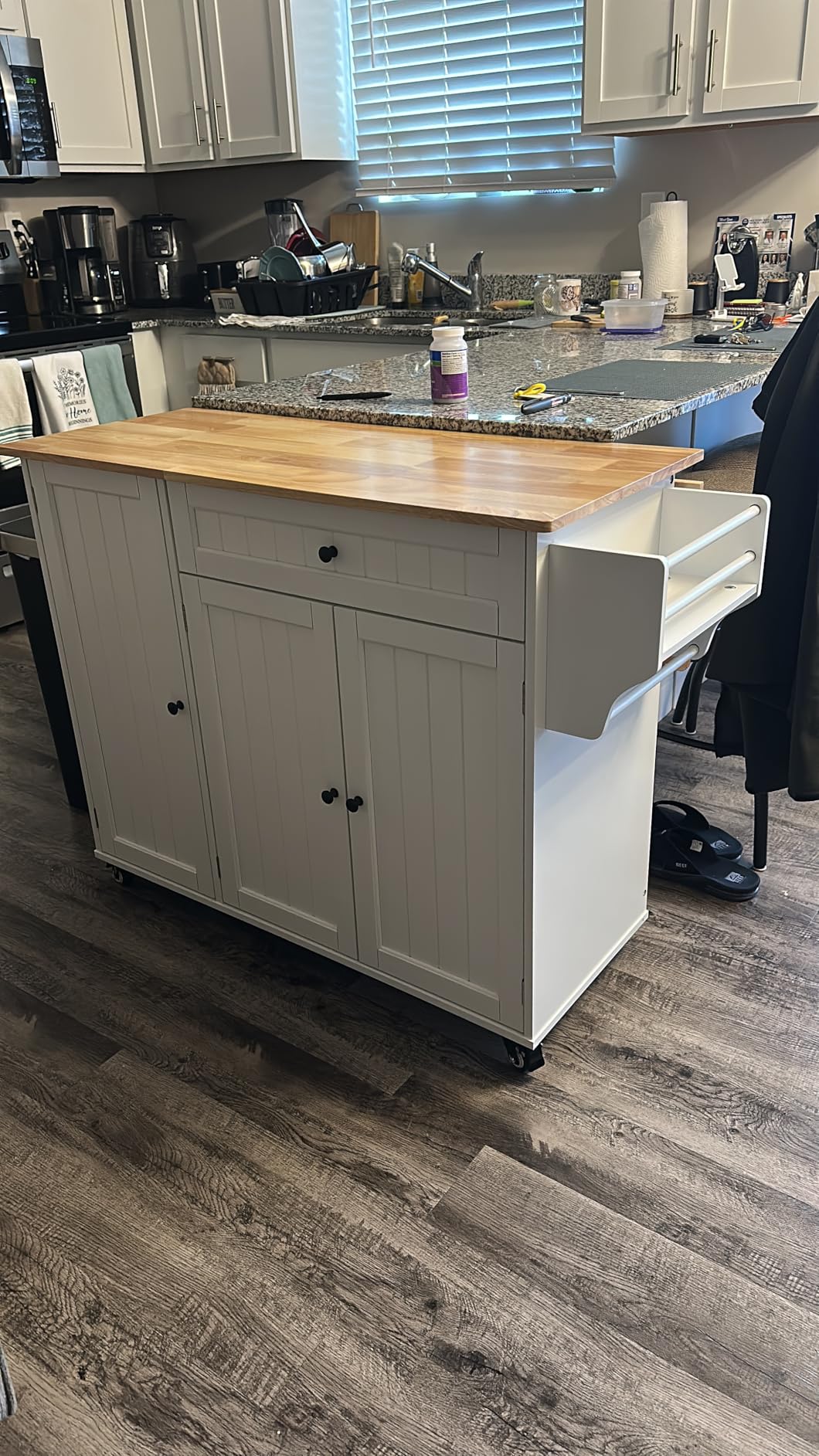 Ahomly Kitchen Island with Storage, Island Table for Kitchen with Drop Leaf, 5 Wheels, Internal Storage Rack, Drawer, Spice Rack and Towel Bar customer photo 1