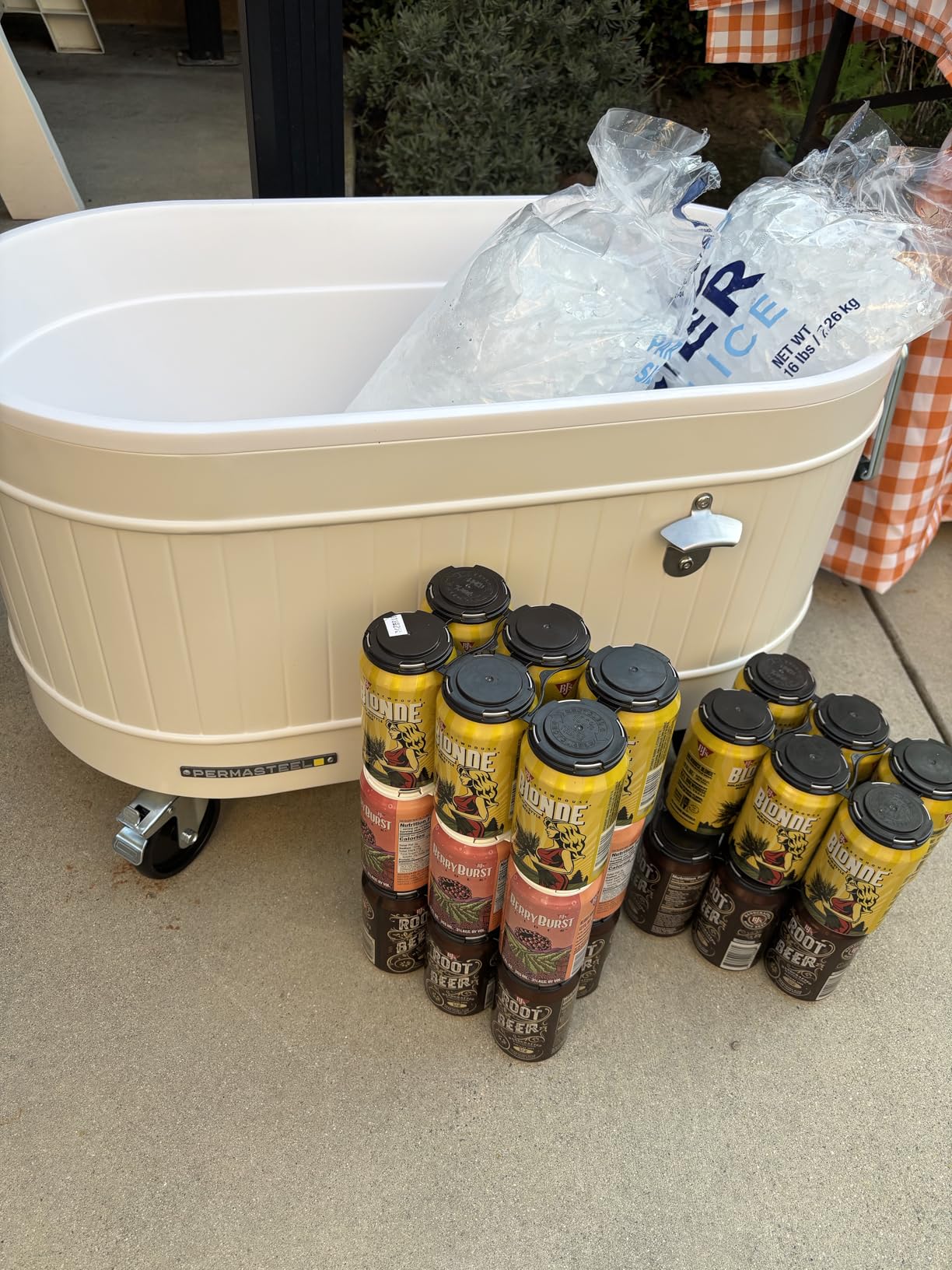 Permasteel Rolling Patio Cooler - Large Outdoor Ice Chest with Wheels, Beverage Cooler for Backyard, BBQ, Tailgate, Beach, Parties, Rustic Farmhouse Design customer photo 2