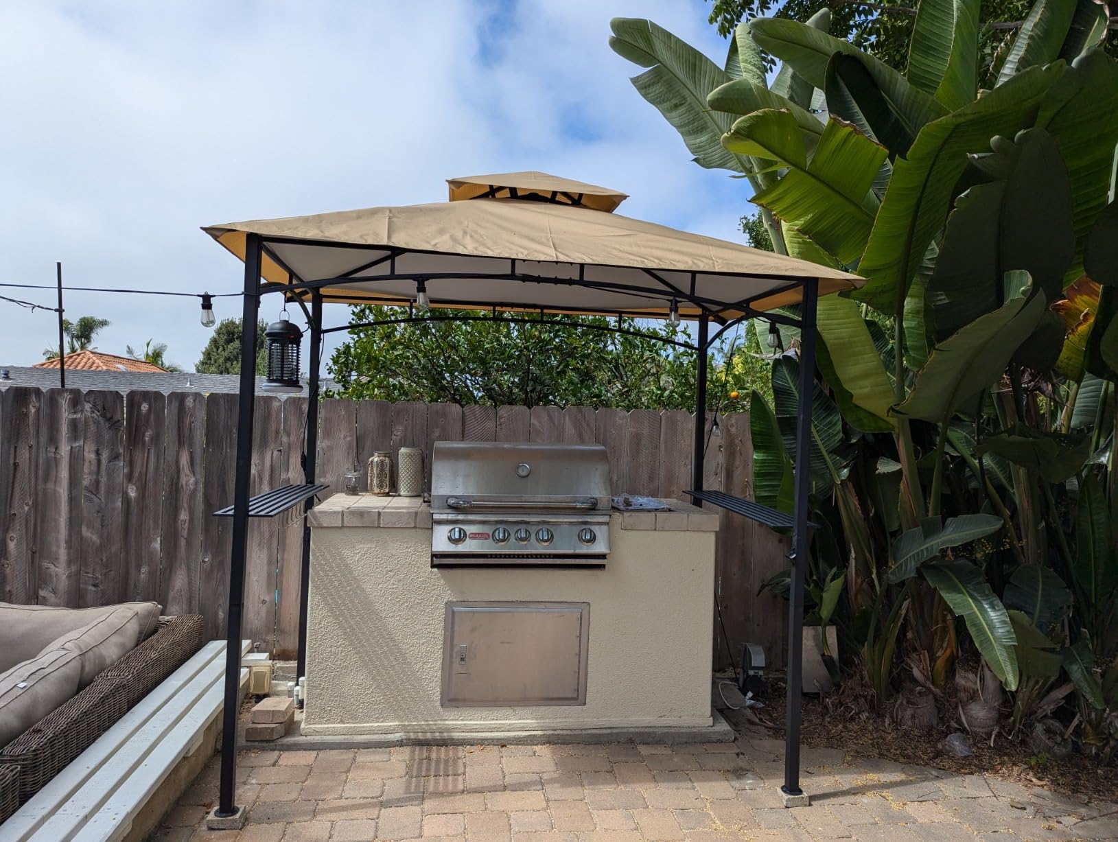 MASTERCANOPY 11 x 5 Grill Gazebo with Extra Side Awning Outdoor BBQ Gazebo with 2 LED Lights for Patio Party Backyard Picnic (Khaki) customer photo 1