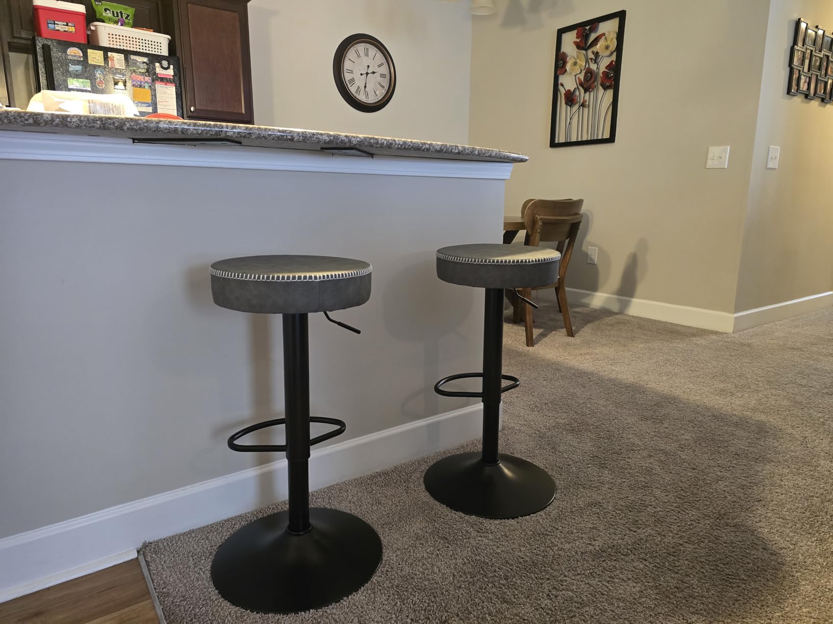 Tall Bar Stools Set of 2 Modern Microfiber Leather Bar Height Stools with Round Seat 360 Swivel Backless Counter Stools Adjustable Barstools for Kitchen Island Pub Brown(24-33 Inch,330lbs) customer photo 1