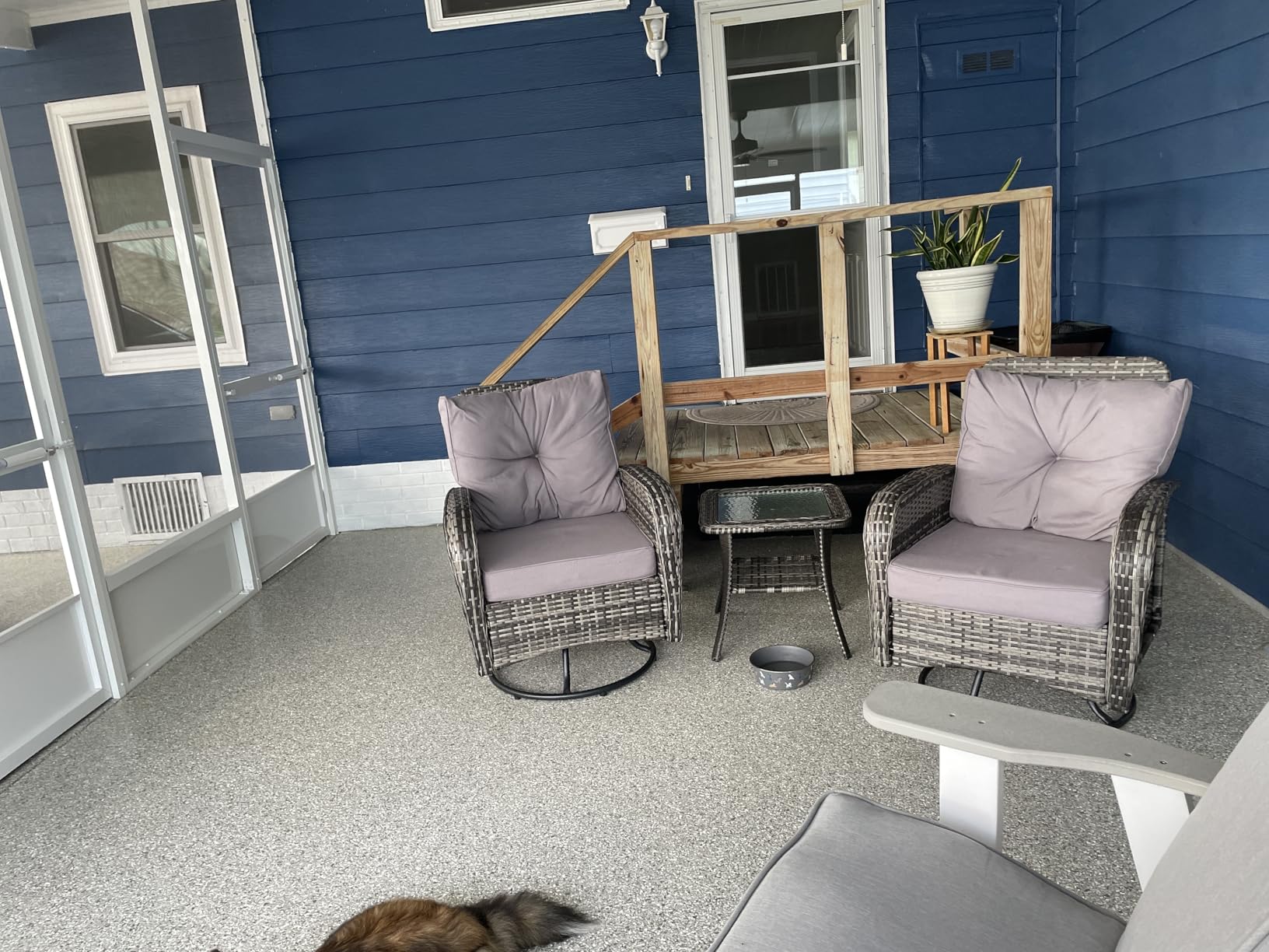 Luxury Outdoor Swivel Wicker Glider Patio Chairs with Table Set, Overstuffed Washable Cushions, Ideal for Porch, Balcony, Deck, Brown Rattan and Beige Cushion customer photo 1
