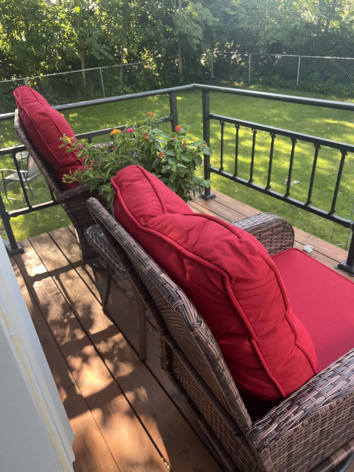 Luxury Outdoor Swivel Wicker Glider Patio Chairs with Table Set, Overstuffed Washable Cushions, Ideal for Porch, Balcony, Deck, Brown Rattan and Beige Cushion customer photo 2