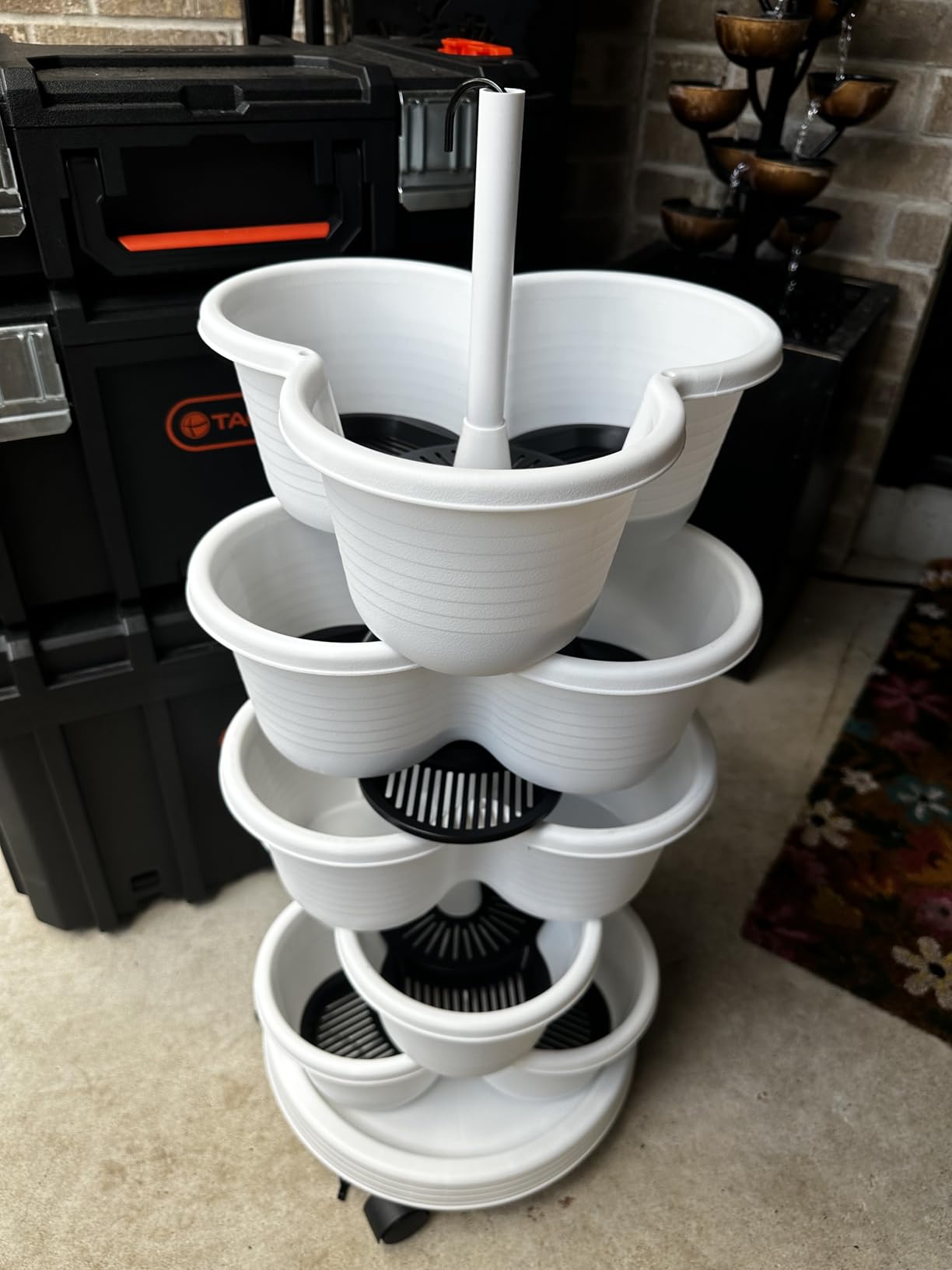 VECELO 5 Tier Vertical Garden Planter, Self Watering Stackable Planters with Wheels for Strawberries, Herbs, Flowers, Vegetables, White customer photo 1