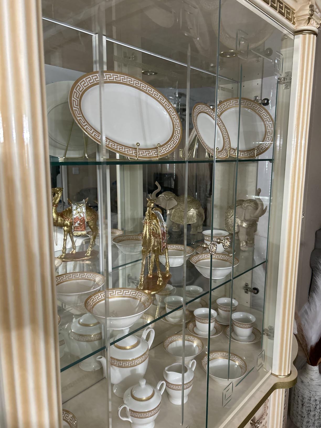 Joseph Sedgh Collection 57-Piece Bone China Dinnerware Set, Service for 8, White and Golden Greek Key customer photo 1