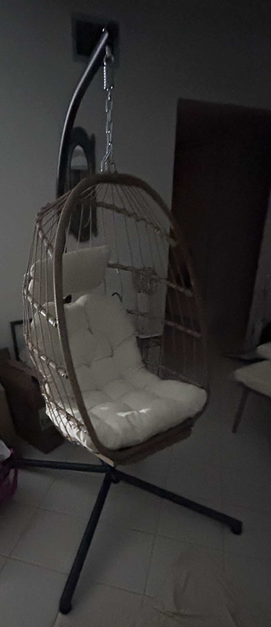 Yechen Hanging Egg Chair with Stand and Footrest for Indoor Outdoor, Foldable Wicker Rattan Patio Egg Swing Chairs Hammock Egg Chair with UV Resistant Cushion for Bedroom Porch, 350 Lbs Capacity customer photo 2