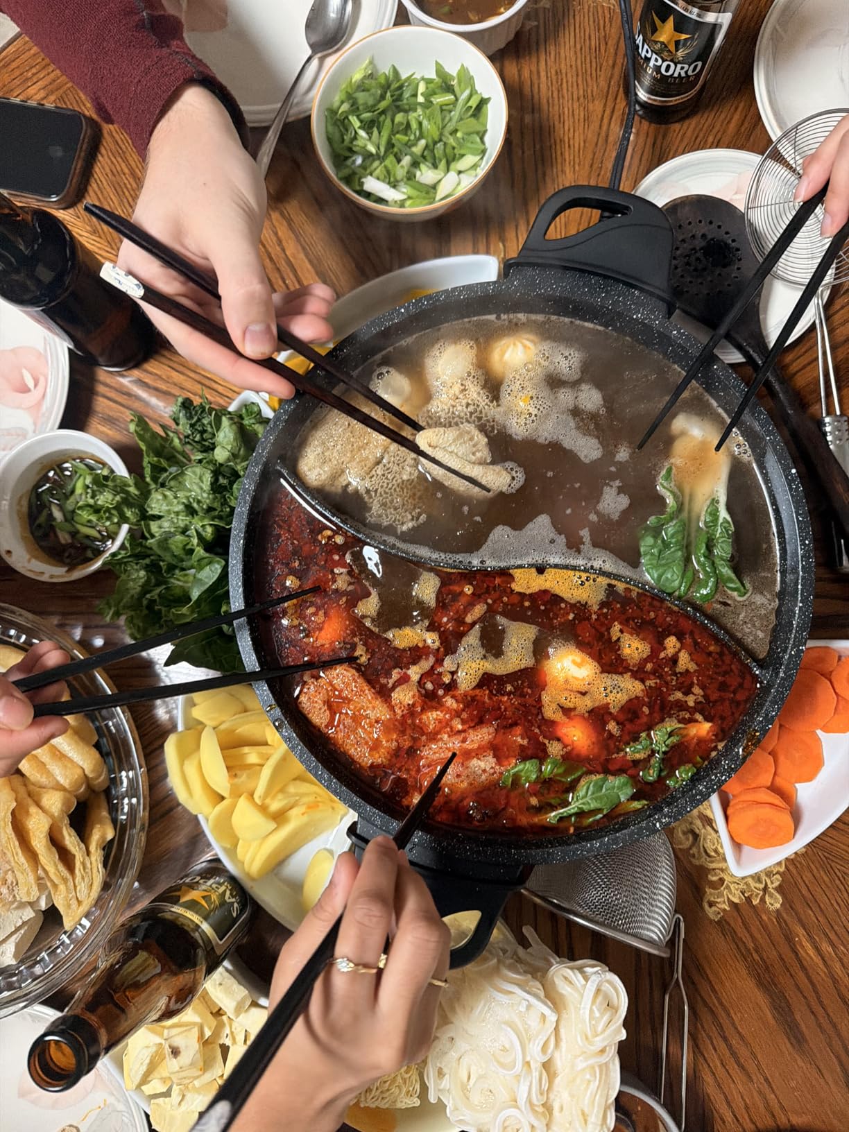 TWIN™ Electric Hot Pot with Divider | EvenHeat Cast Aluminum Non-Stick Pot for No-Spot Cooking | 1500W Fast Heating | Dual-Flavor Shabu Shabu Pot for | 1-Yr Warranty | Granite Black customer photo 1